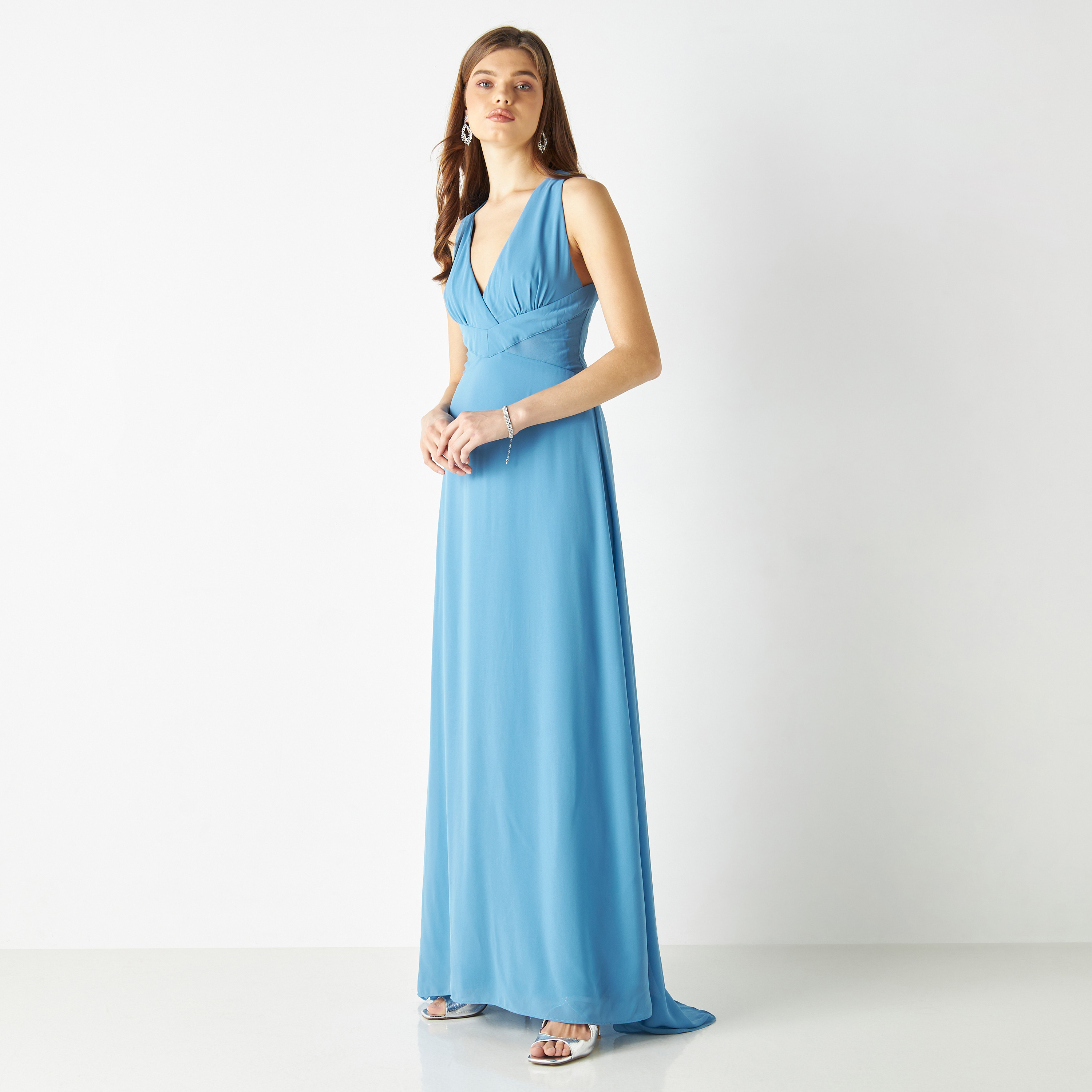 TFNC Plain Plunge Neck Maxi Dress-women-clothing-dresses-image-2