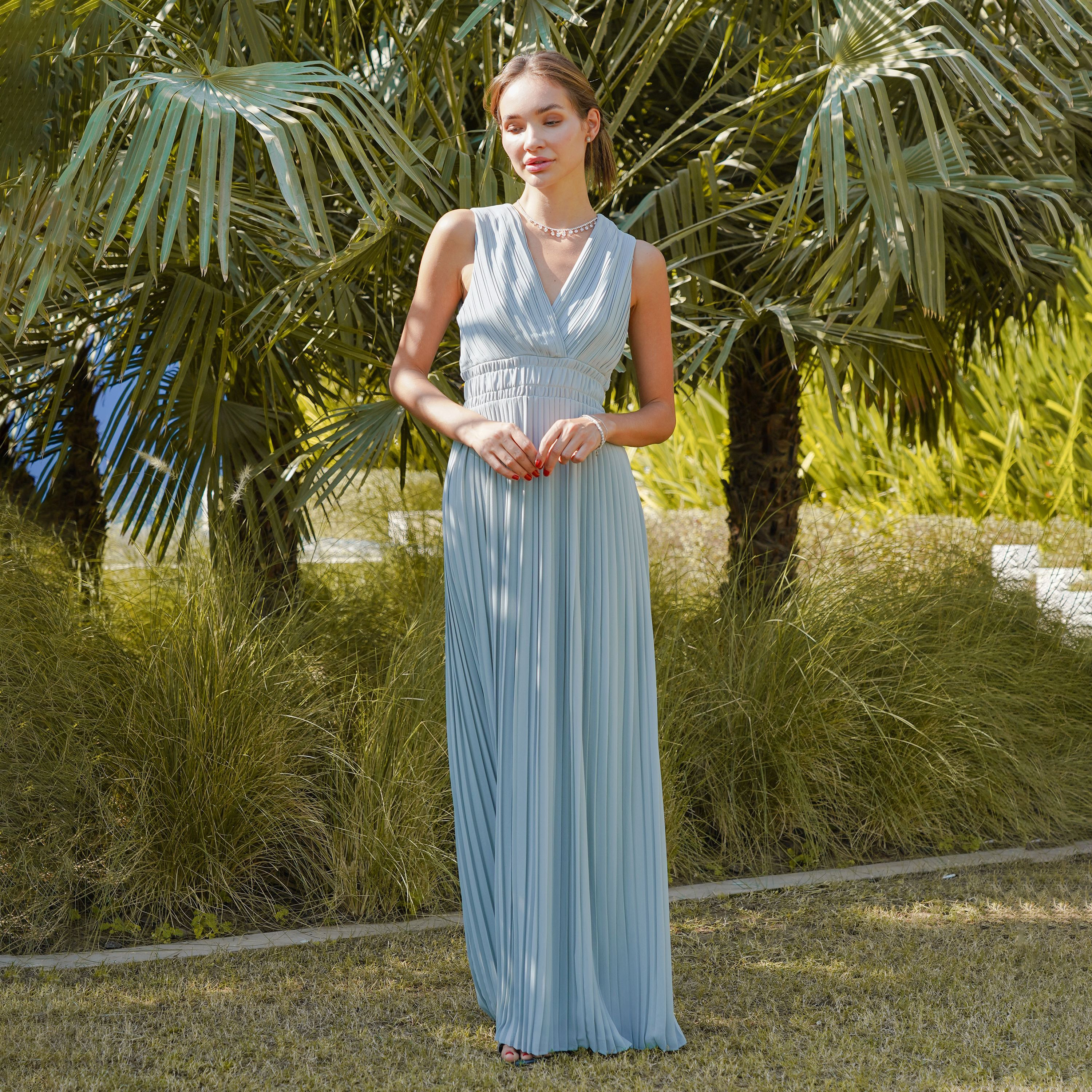  فستان ماكسي سادة بطيات مع رقبة بلانج من تي اف ان سي-women-clothing-dresses-image-4