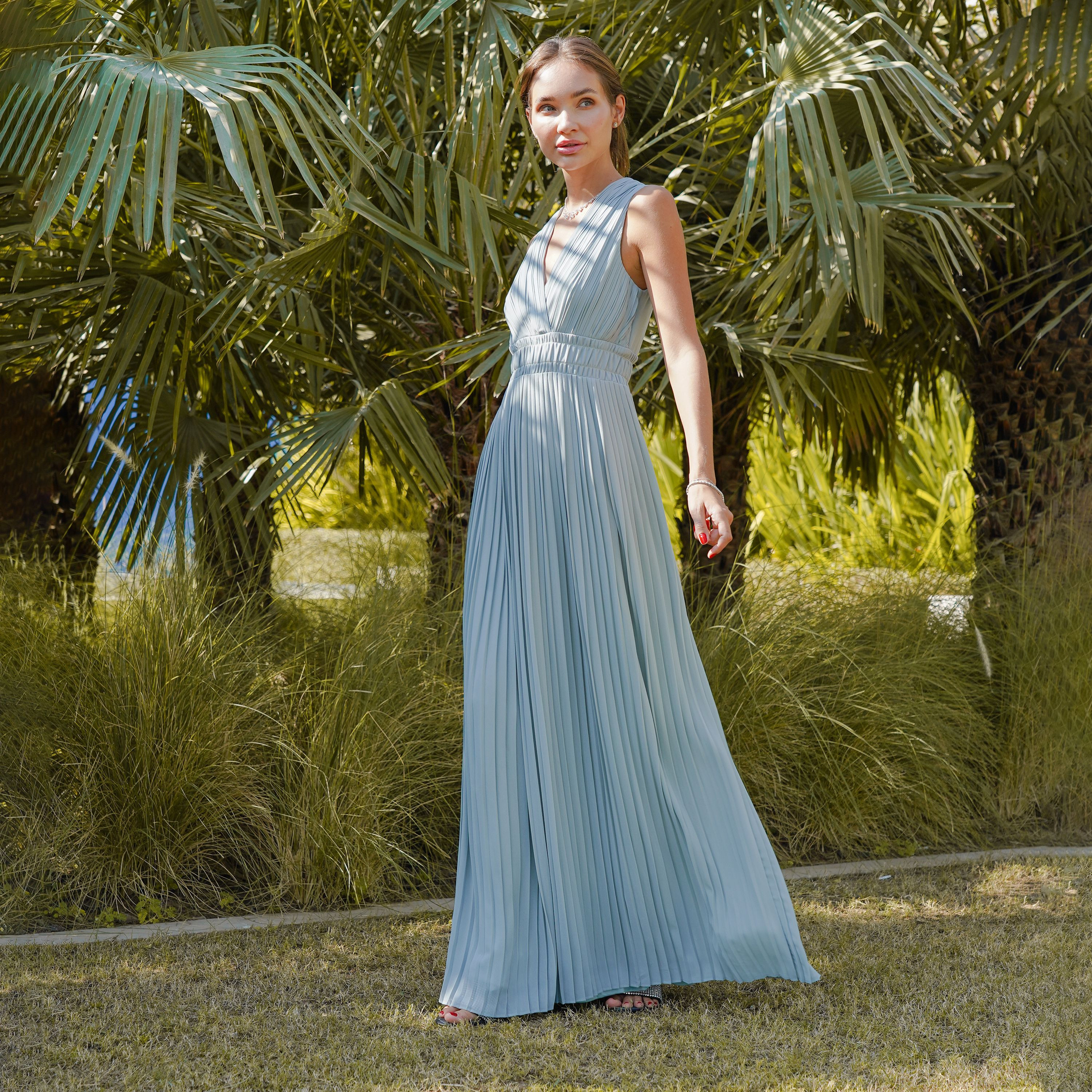  فستان ماكسي سادة بطيات مع رقبة بلانج من تي اف ان سي-women-clothing-dresses-image-5