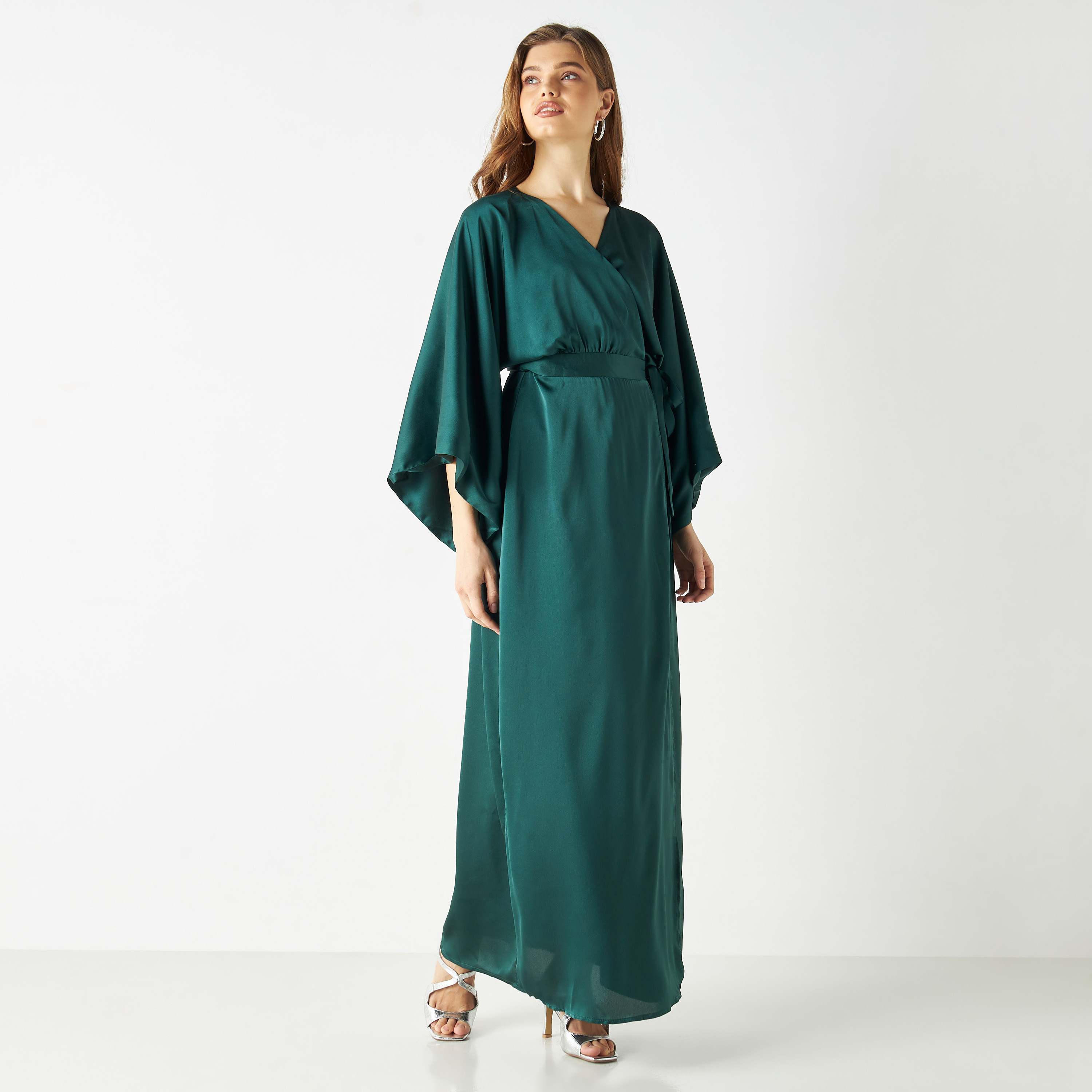 TFNC Plain V-Neck Wrap Maxi Dress-women-clothing-dresses-image-1