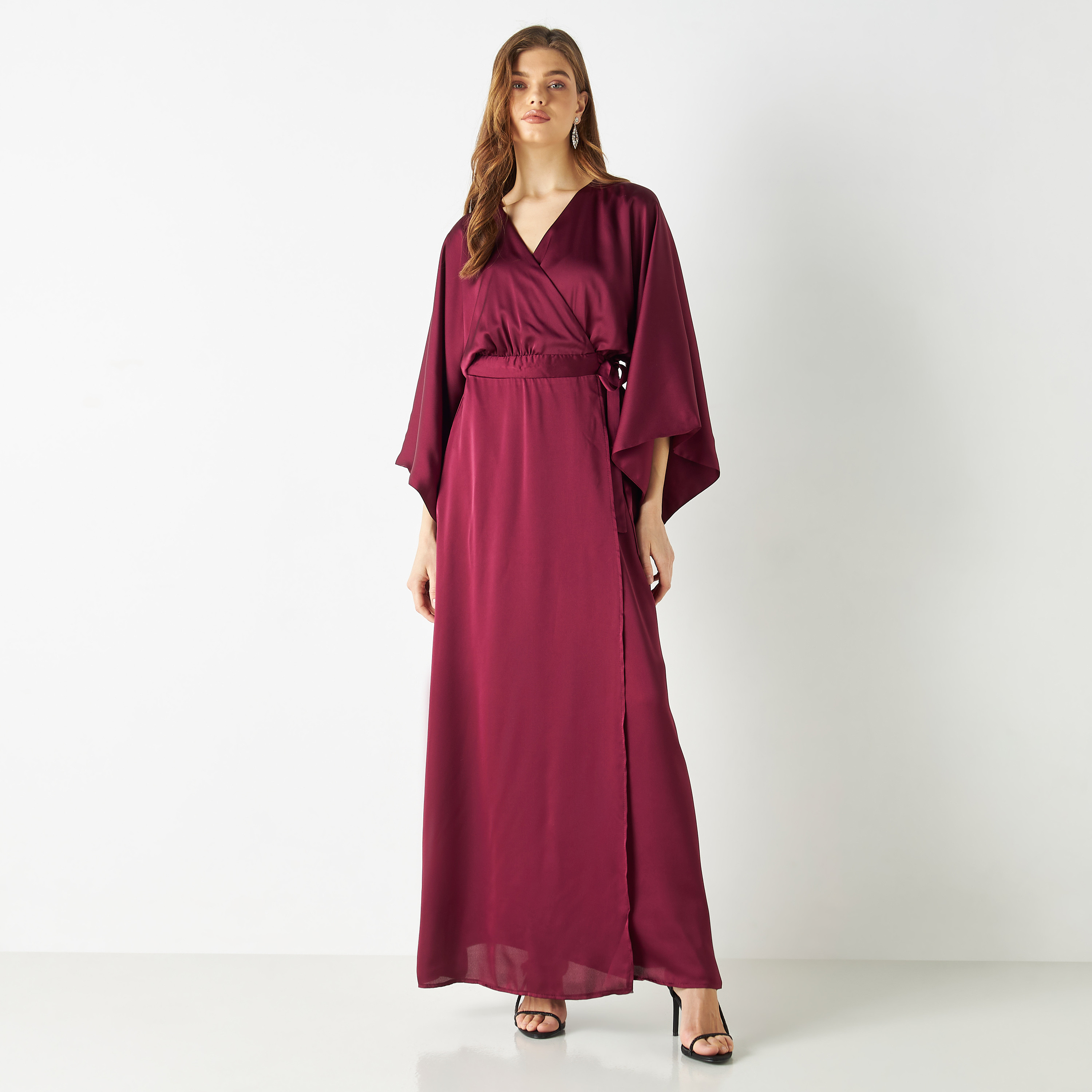  فستان ماكسي ملفوف برقبة على شكل وى سادة من تي اف ان سي-women-clothing-dresses-image-1