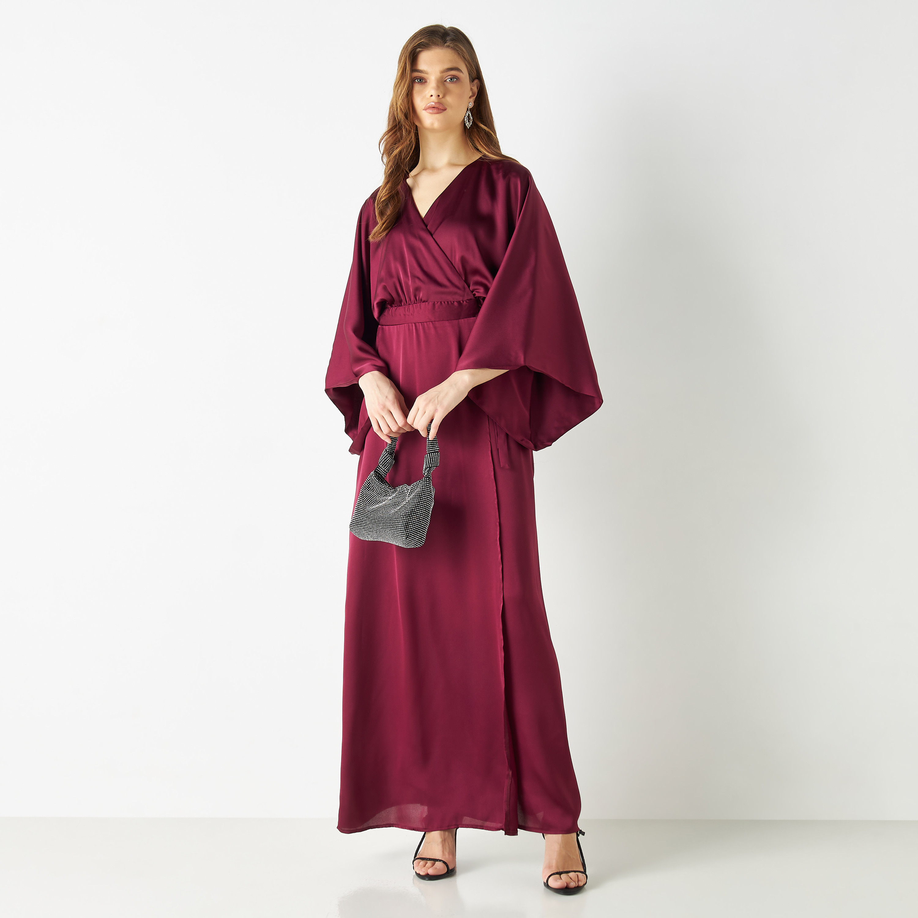 TFNC Plain V-Neck Wrap Maxi Dress-women-clothing-dresses-image-2