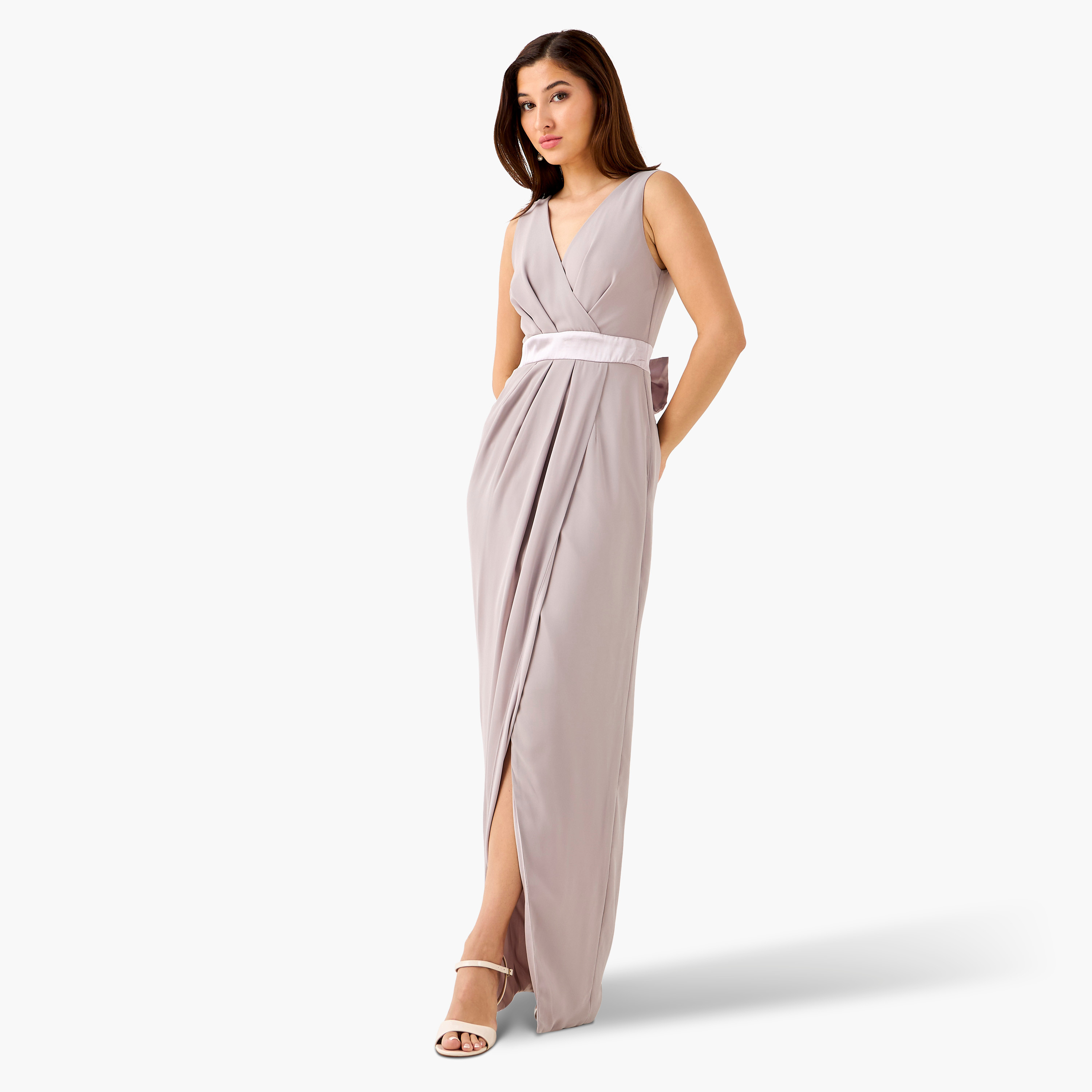 TFNC Wrap Maxi Polyester Dress with V-neck-women-clothing-dresses-image-1