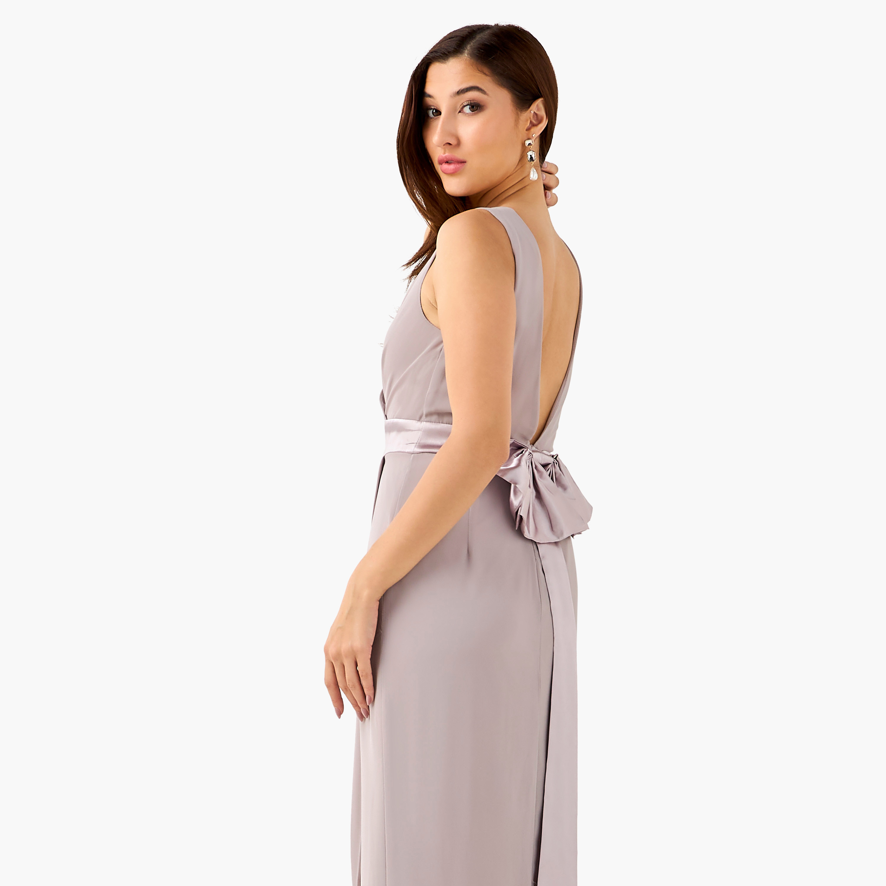 TFNC Wrap Maxi Polyester Dress with V-neck-women-clothing-dresses-image-2