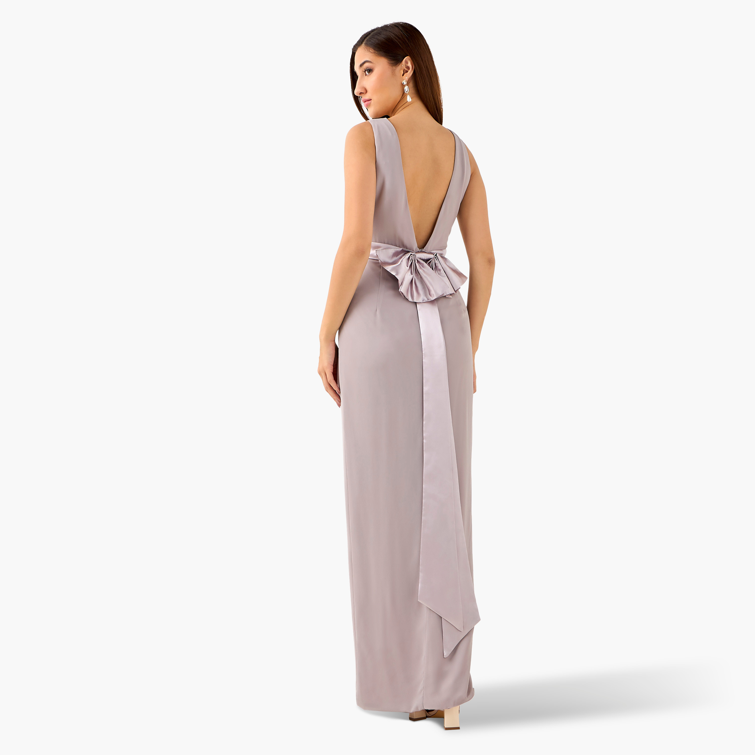 TFNC Wrap Maxi Polyester Dress with V-neck-women-clothing-dresses-image-4