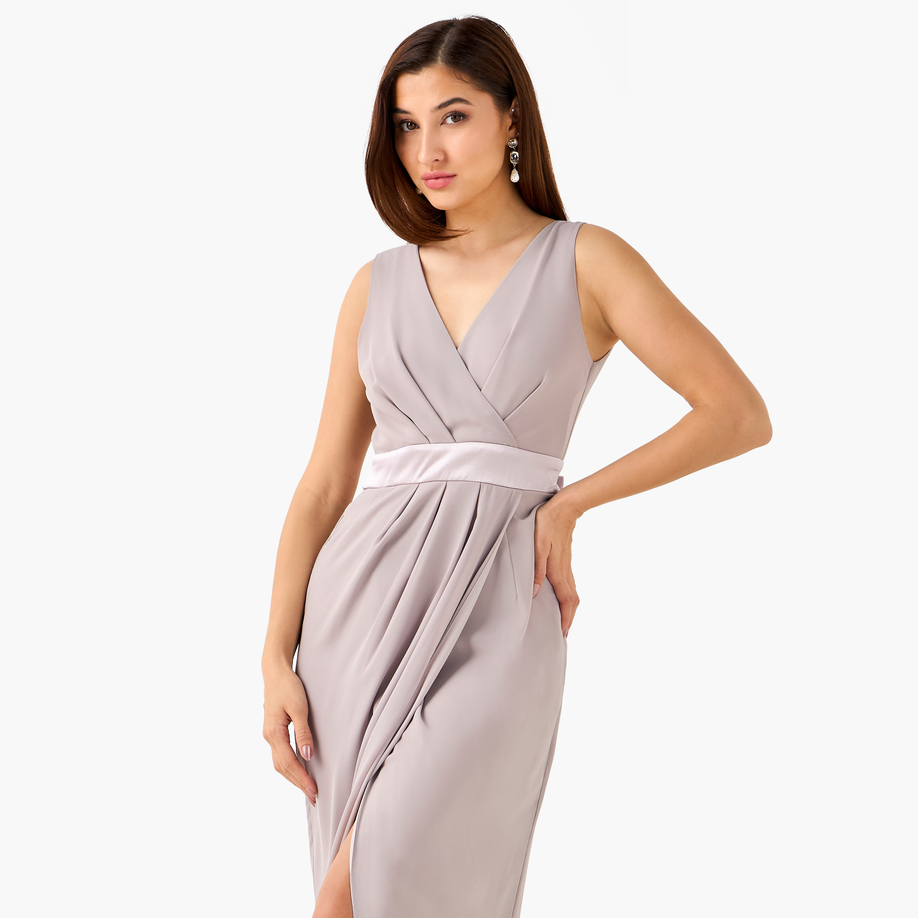 TFNC Wrap Maxi Polyester Dress with V-neck-women-clothing-dresses-image-5