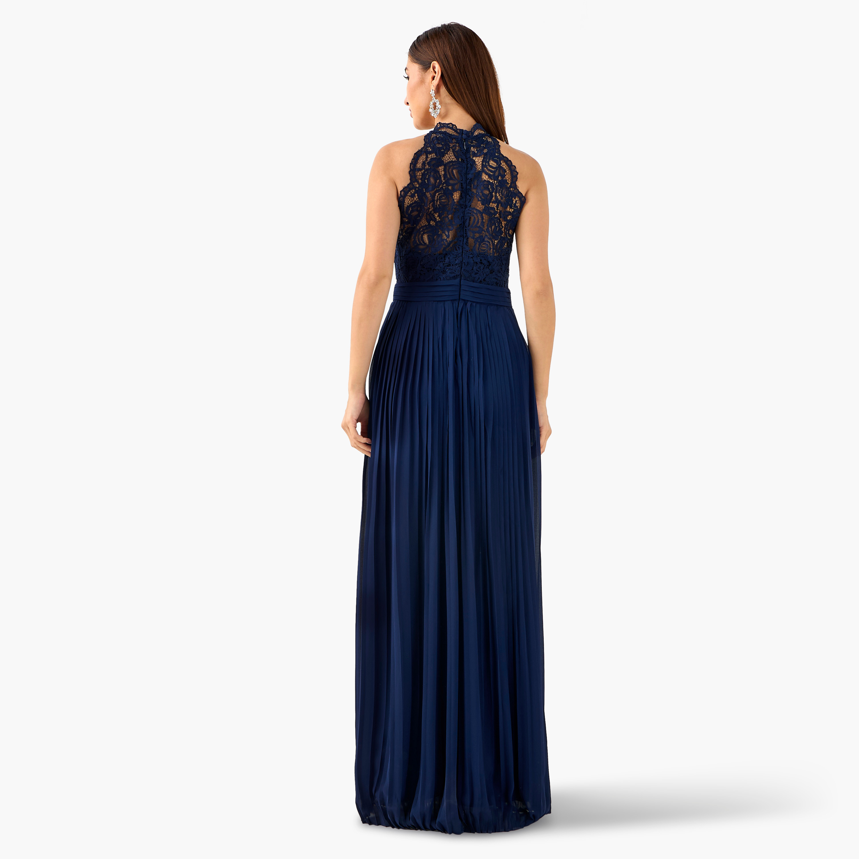 TFNC Pleated Maxi Polyester Dress with Halter Neck-women-clothing-dresses-image-3