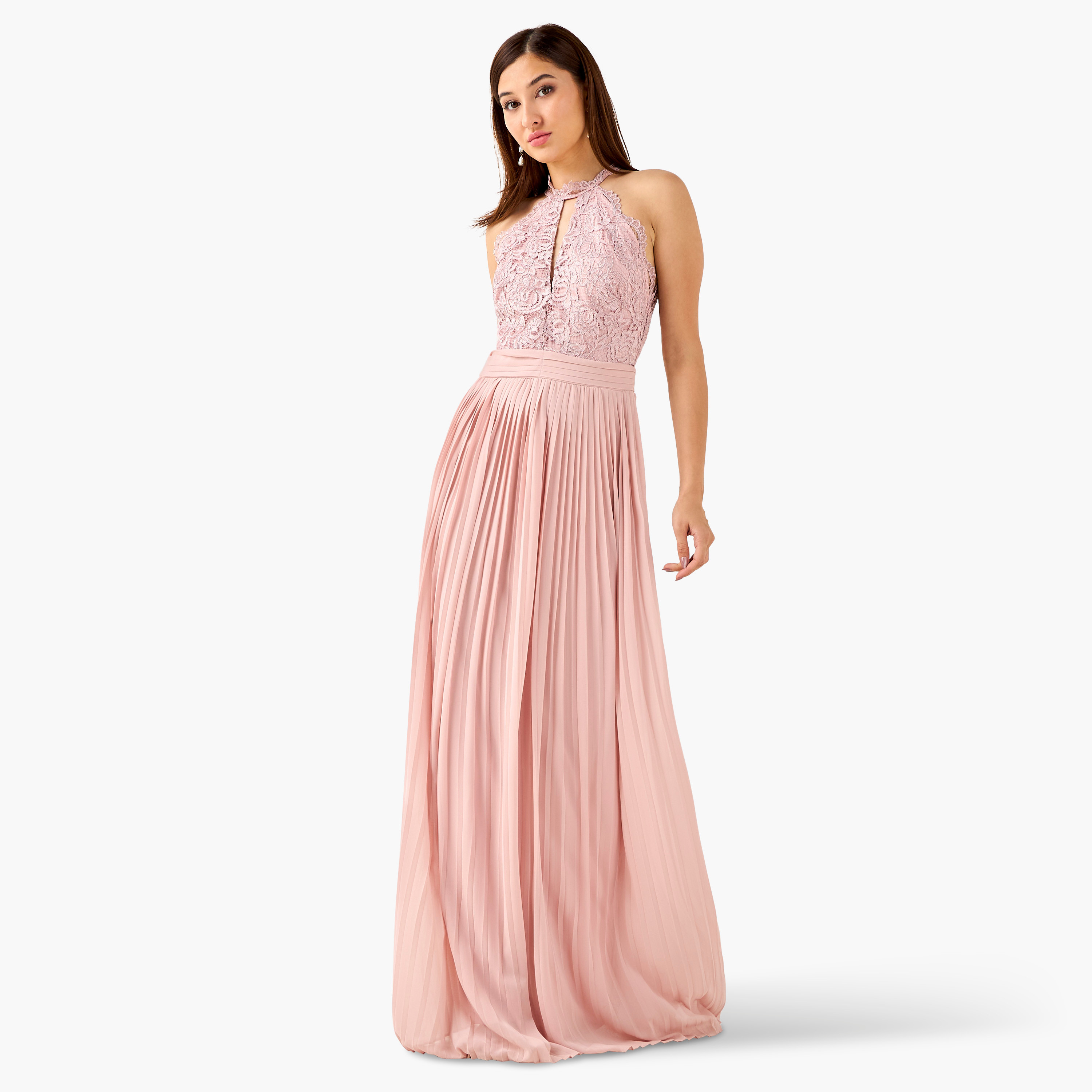 فستان بوليستر ماكسي بياقة هالتر وكسرات من تي إف إن سي-women-clothing-dresses-image-7