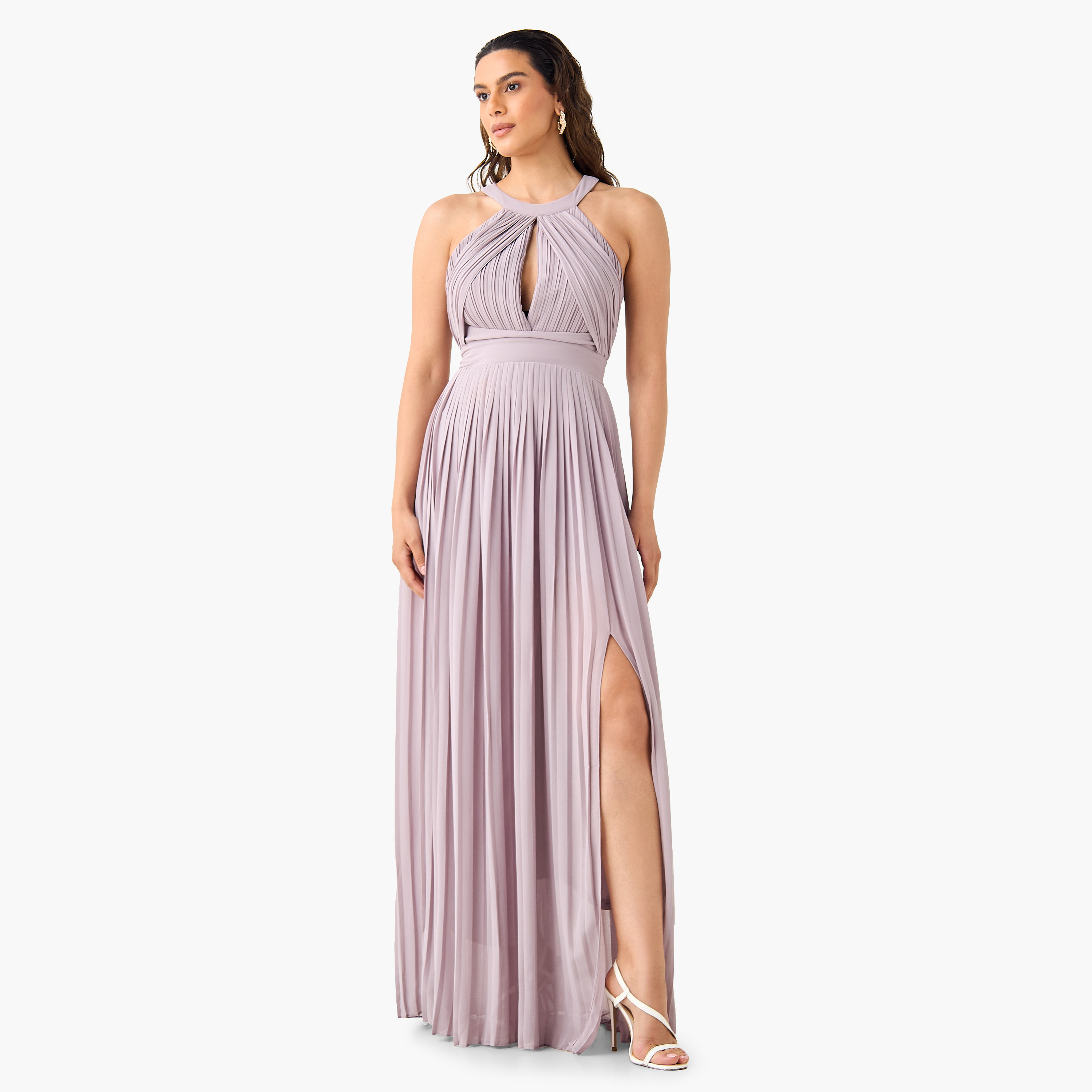 فستان سهرة ماكسي نسائي بنفسجي برقبة هالتر ومطوي من تي اف ان سي-women-clothing-dresses-image-1