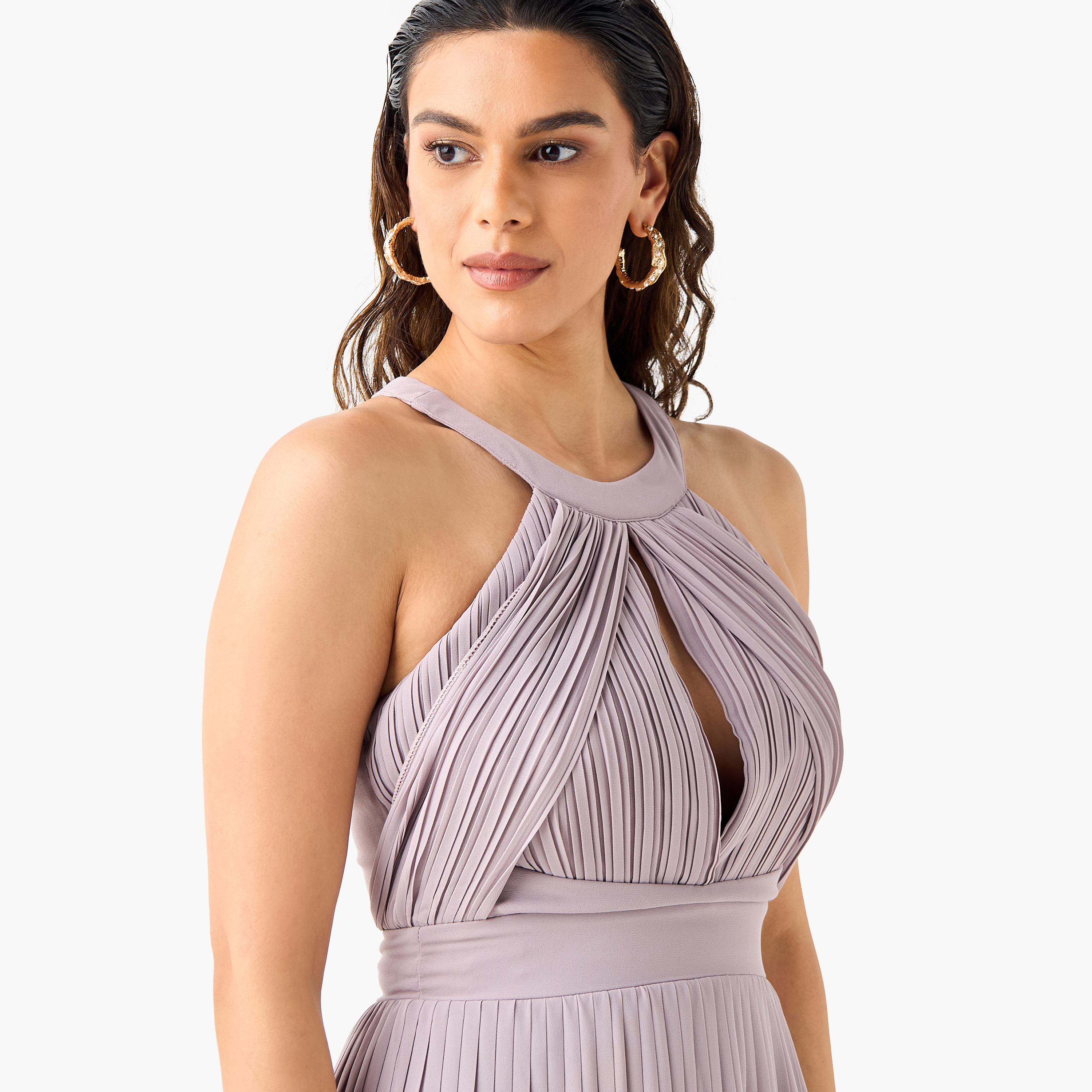 TFNC Pleat Detail Sleeveless Dress with Slit-women-clothing-dresses-image-4