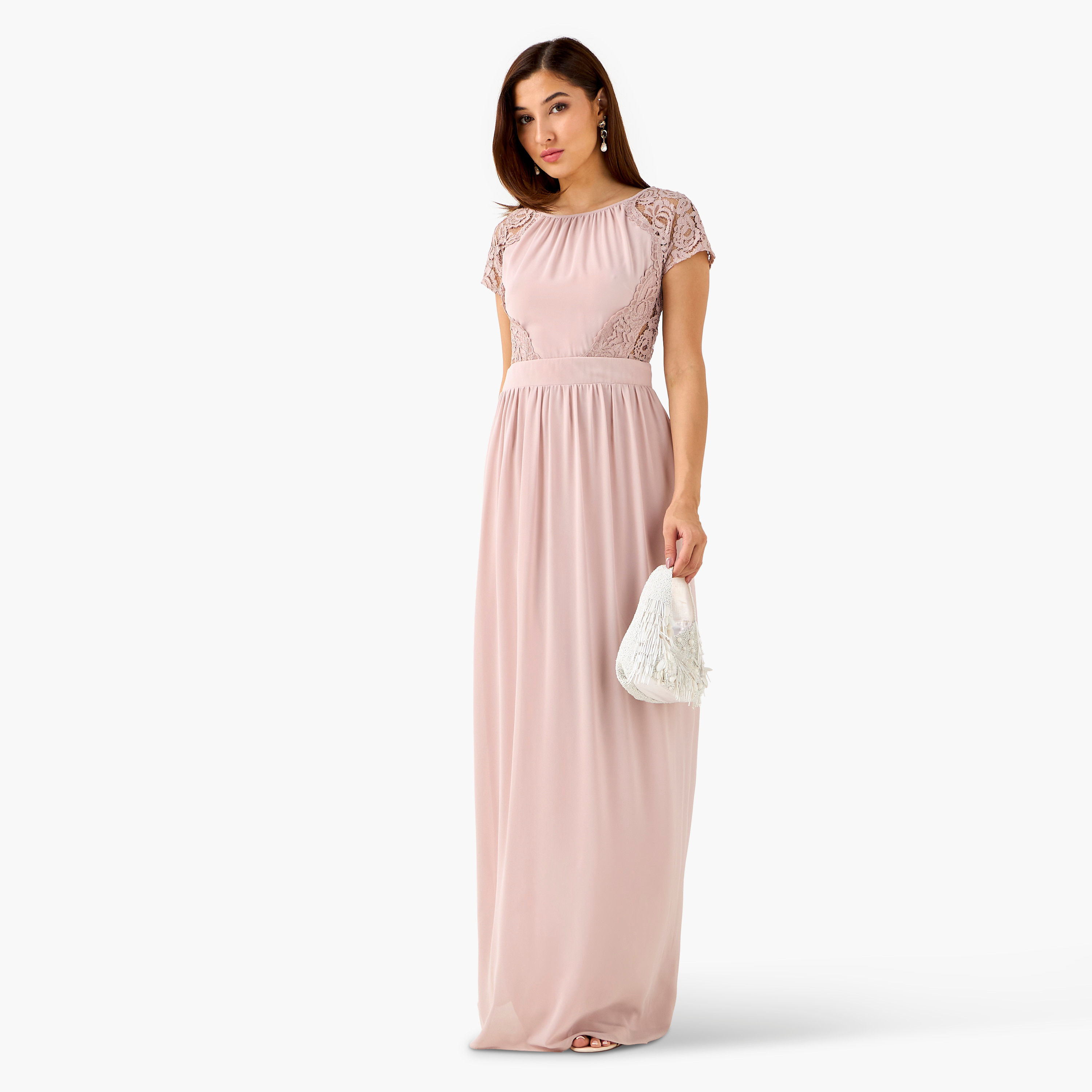 TFNC Lace Panel Maxi Polyester Dress with Cutout Back-women-clothing-dresses-image-1