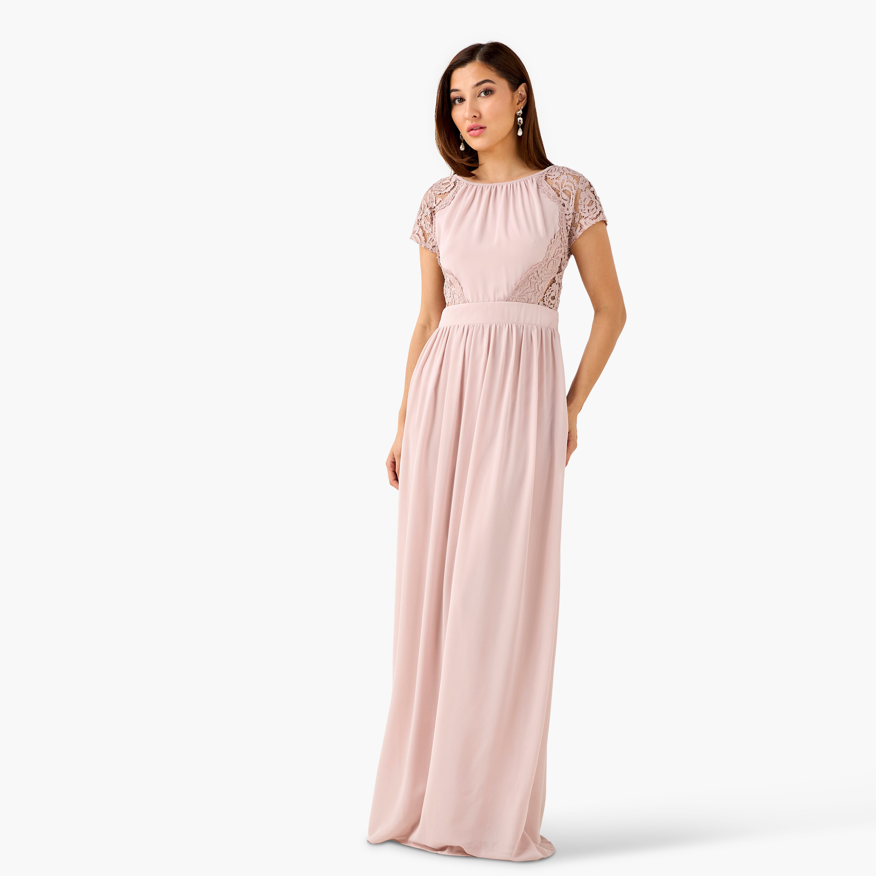 TFNC Lace Panel Maxi Polyester Dress with Cutout Back-women-clothing-dresses-image-2