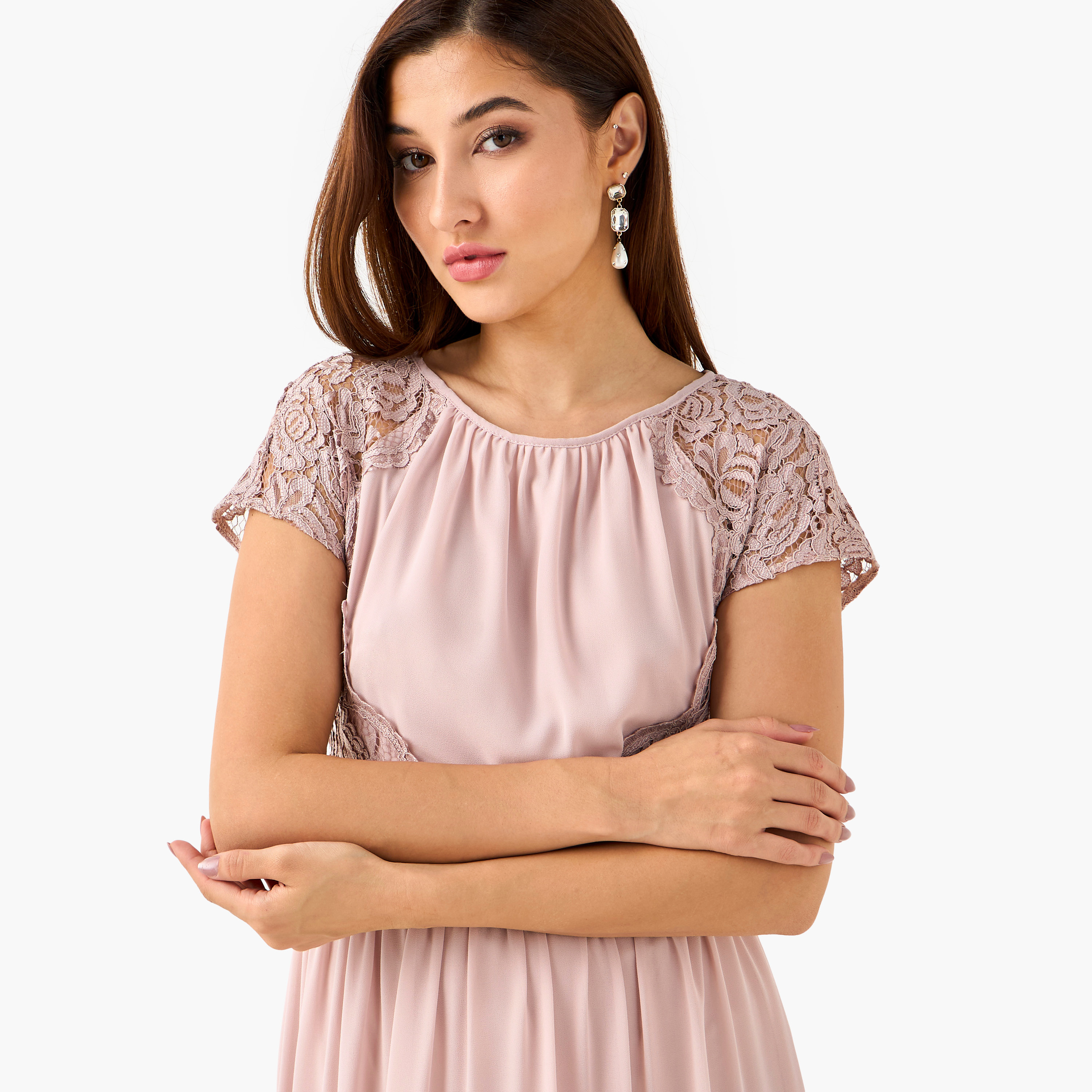 TFNC Lace Panel Maxi Polyester Dress with Cutout Back-women-clothing-dresses-image-4