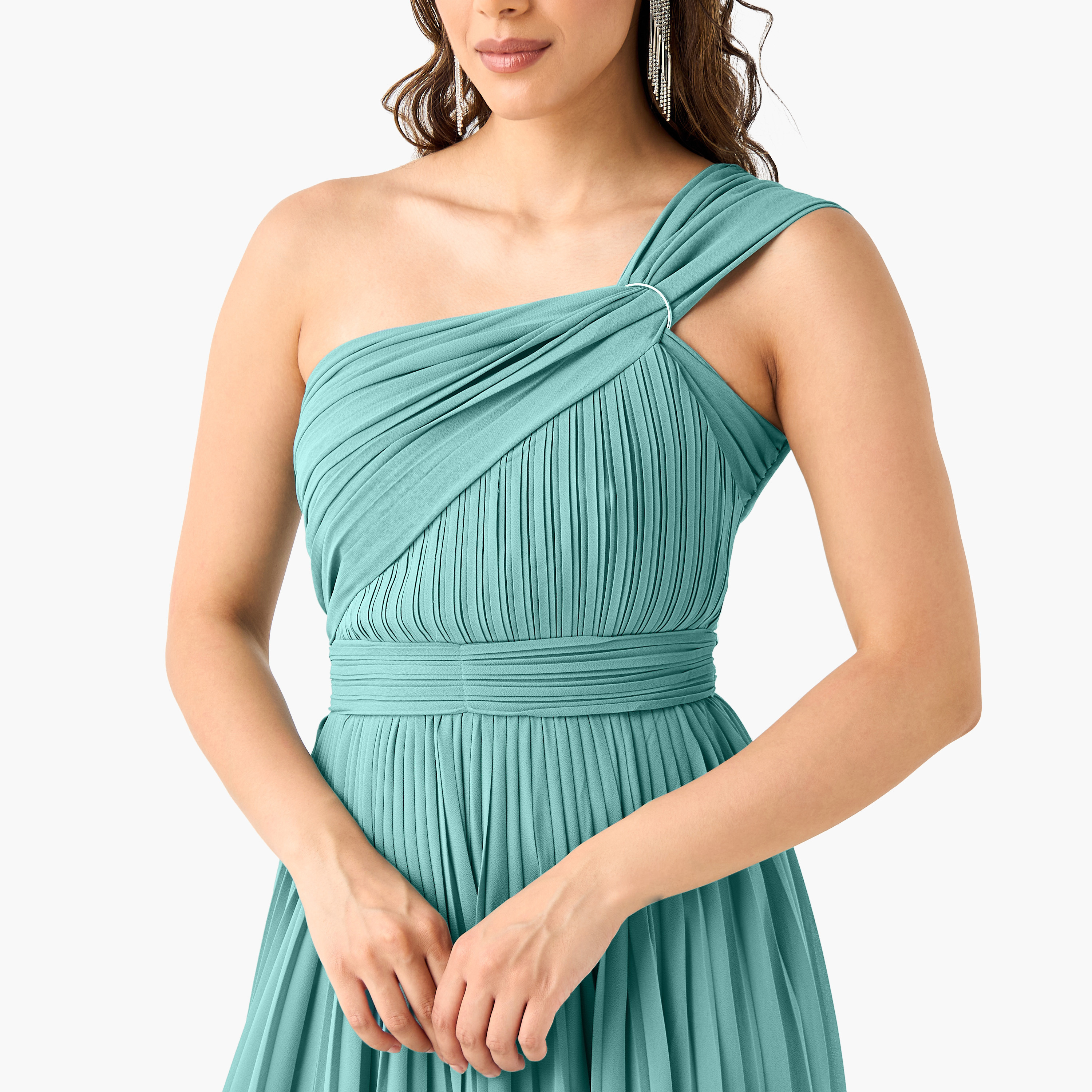 فستان بكتف واحد وتفاصيل كسرات من تي إف إن سي-women-clothing-dresses-image-4