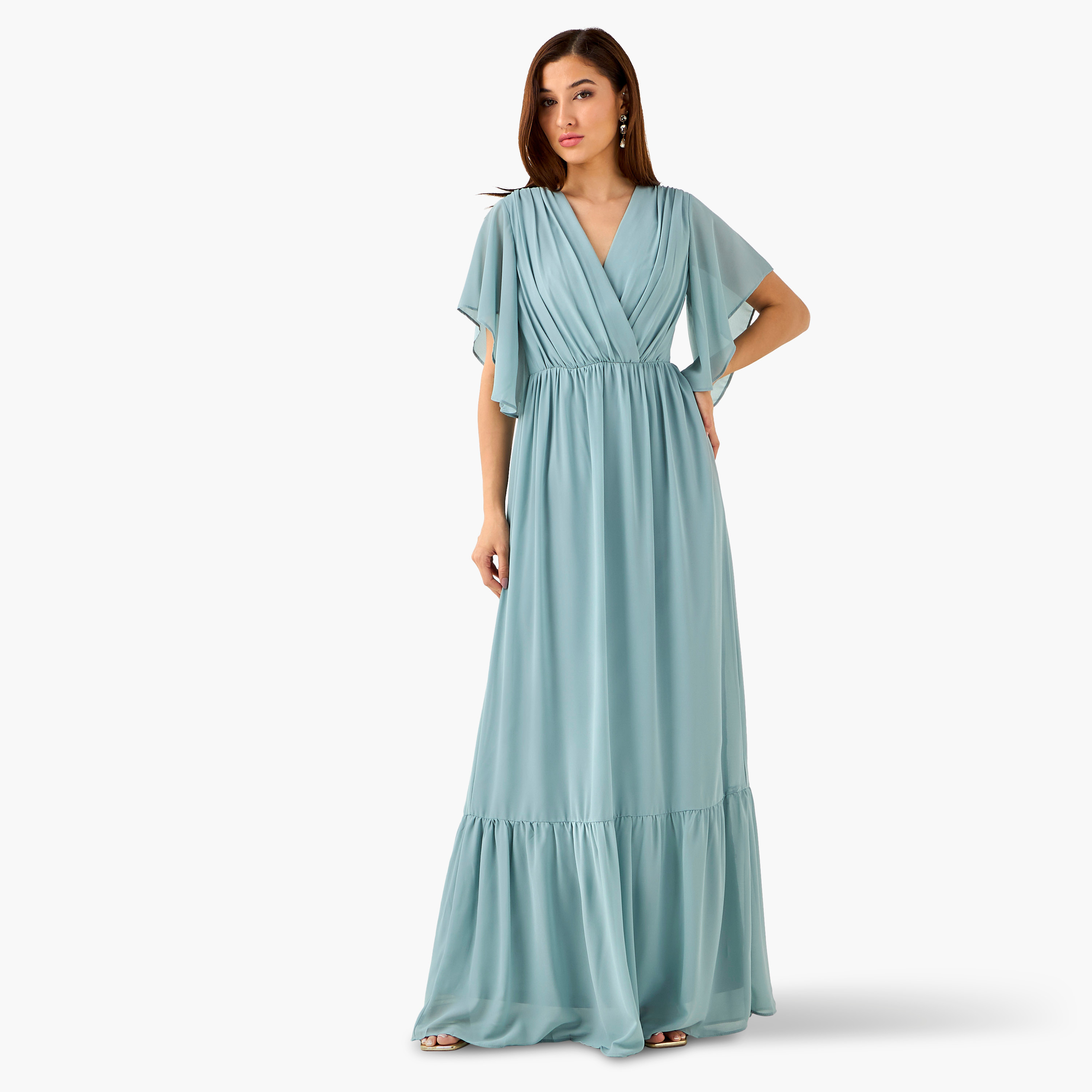 TFNC Tiered Maxi Polyester Dress with Flutter Sleeves-women-clothing-dresses-image-1