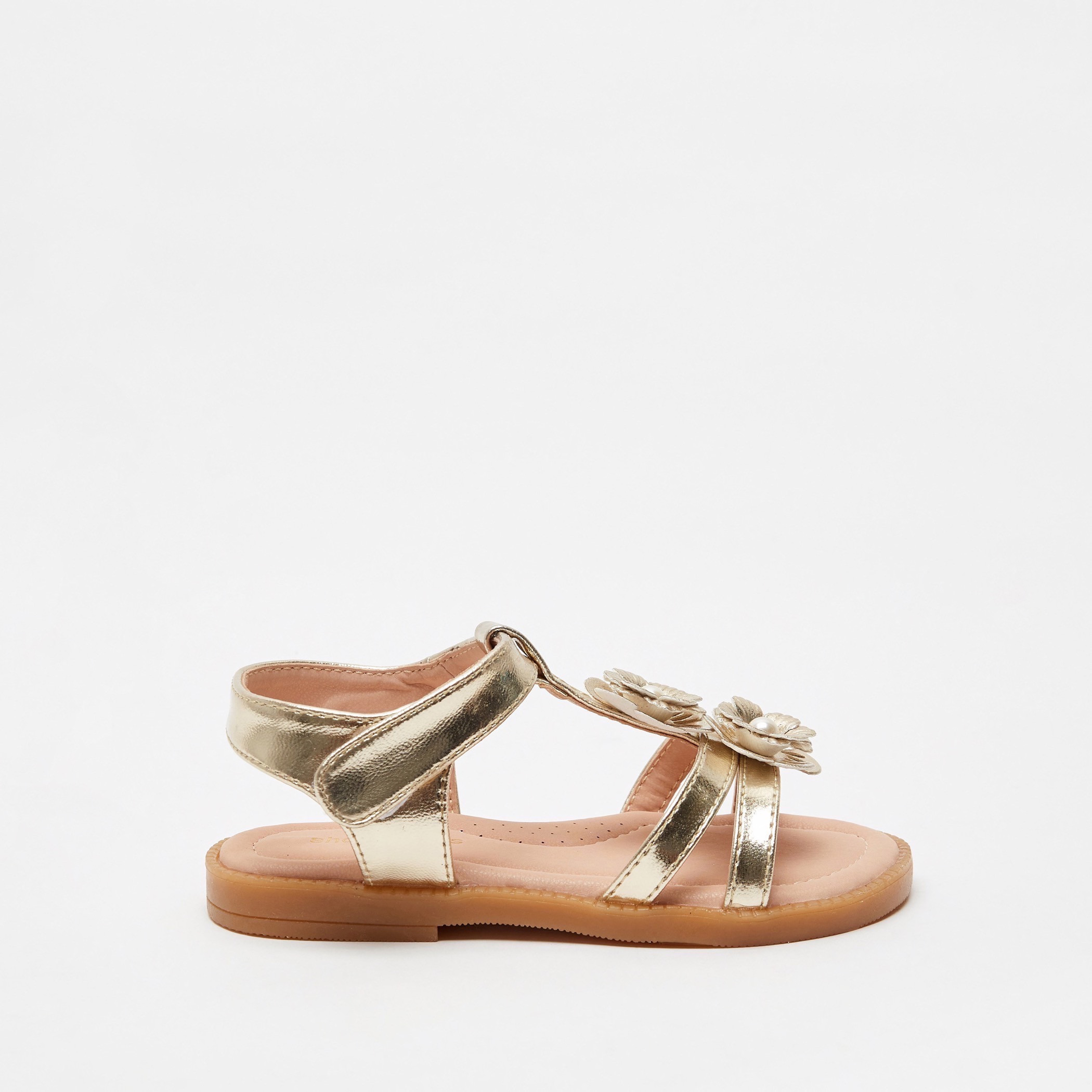 Floral Accented Strap Sandals with Hook and Loop Closure-girls-shoes-sandals-image-1