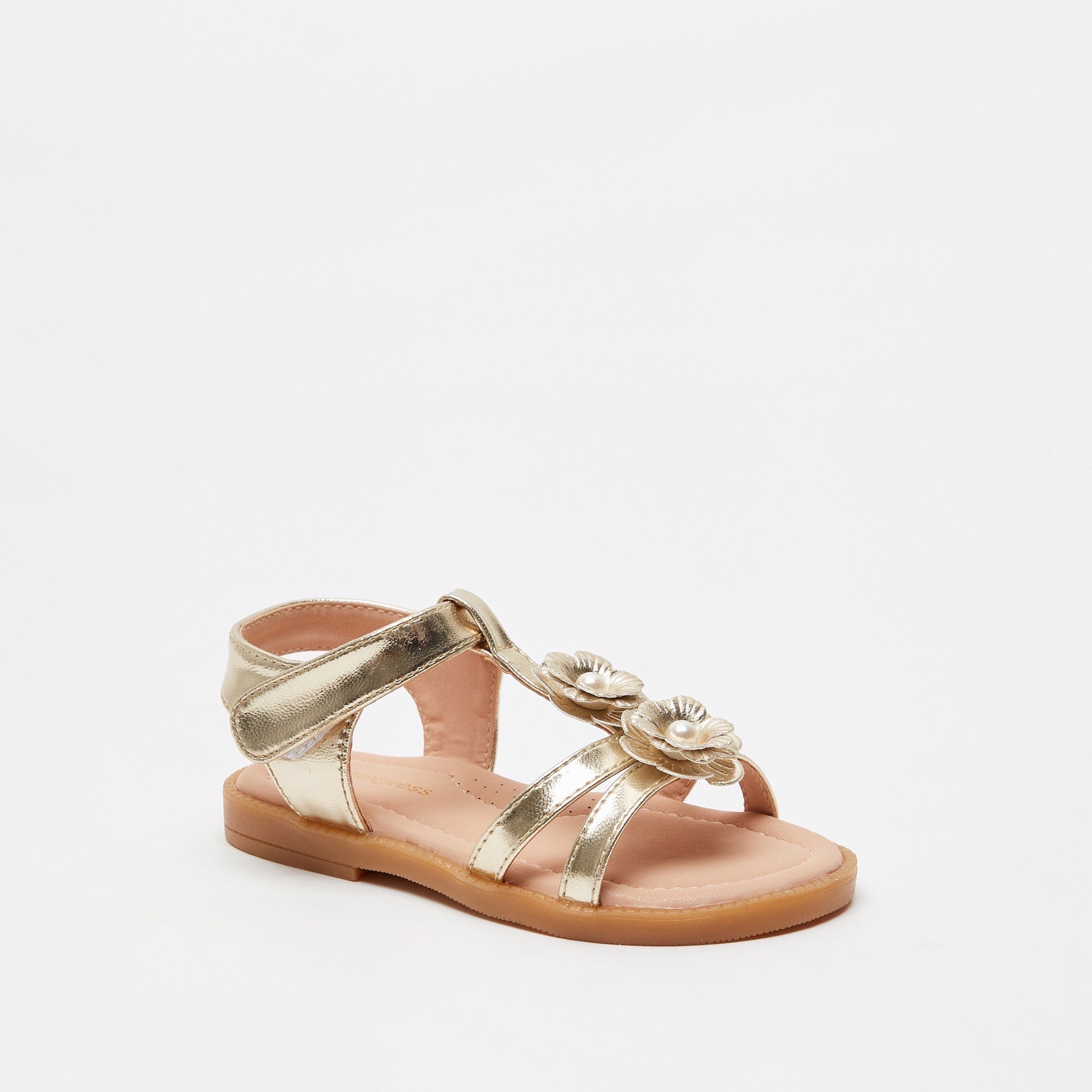 Floral Accented Strap Sandals with Hook and Loop Closure-girls-shoes-sandals-image-2