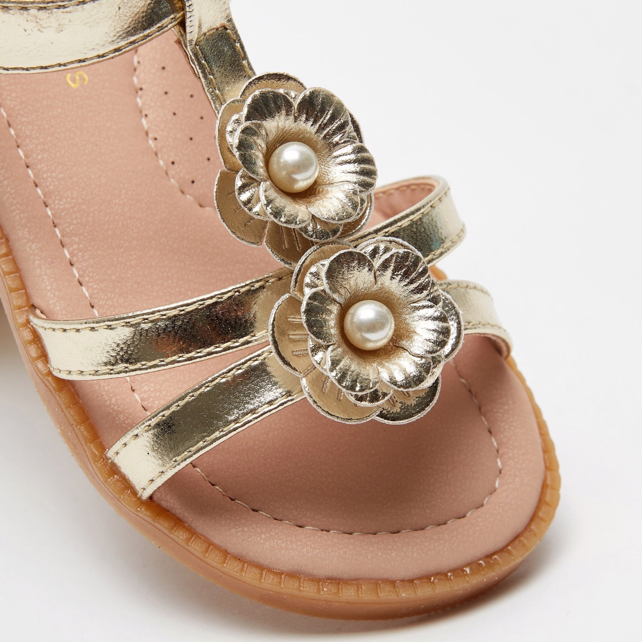 Floral Accented Strap Sandals with Hook and Loop Closure-girls-shoes-sandals-image-4