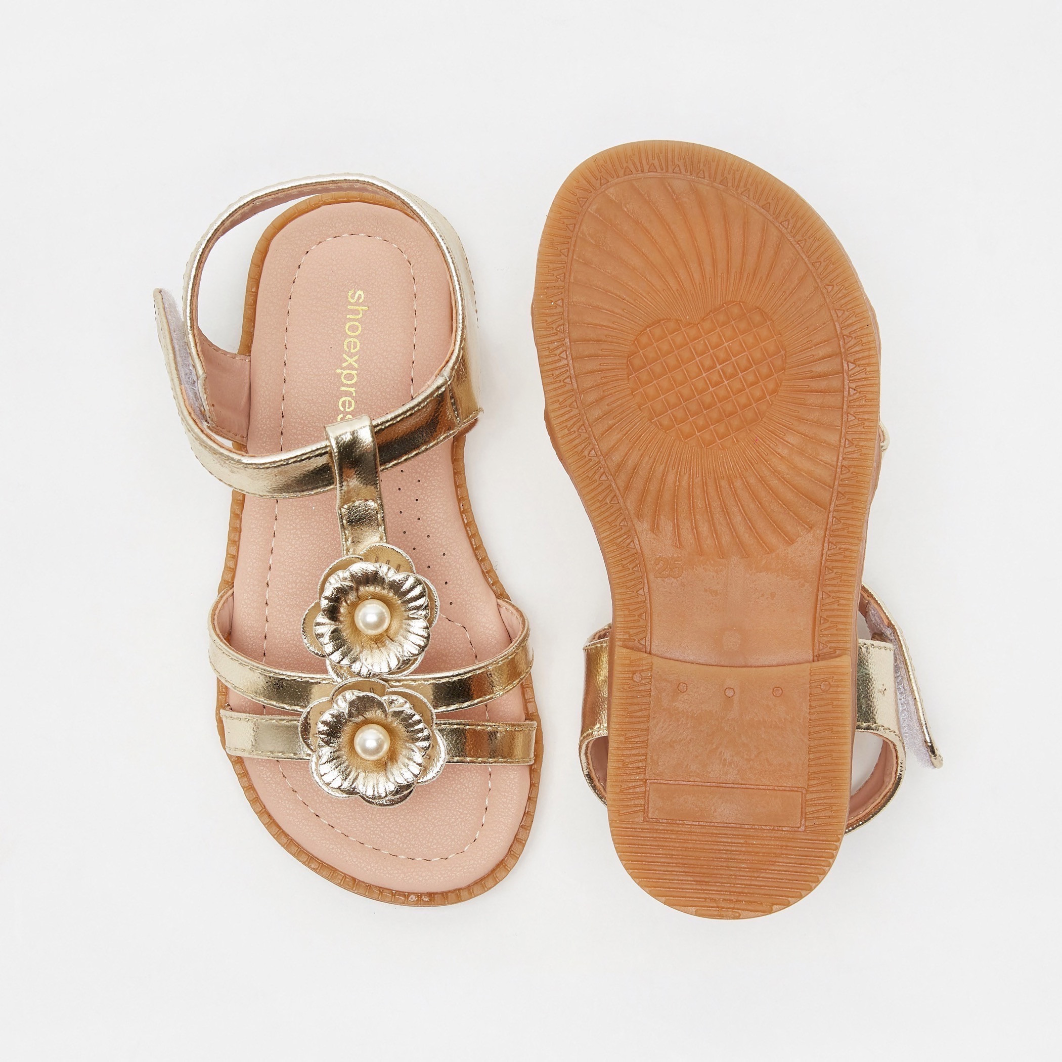 Floral Accented Strap Sandals with Hook and Loop Closure-girls-shoes-sandals-image-5