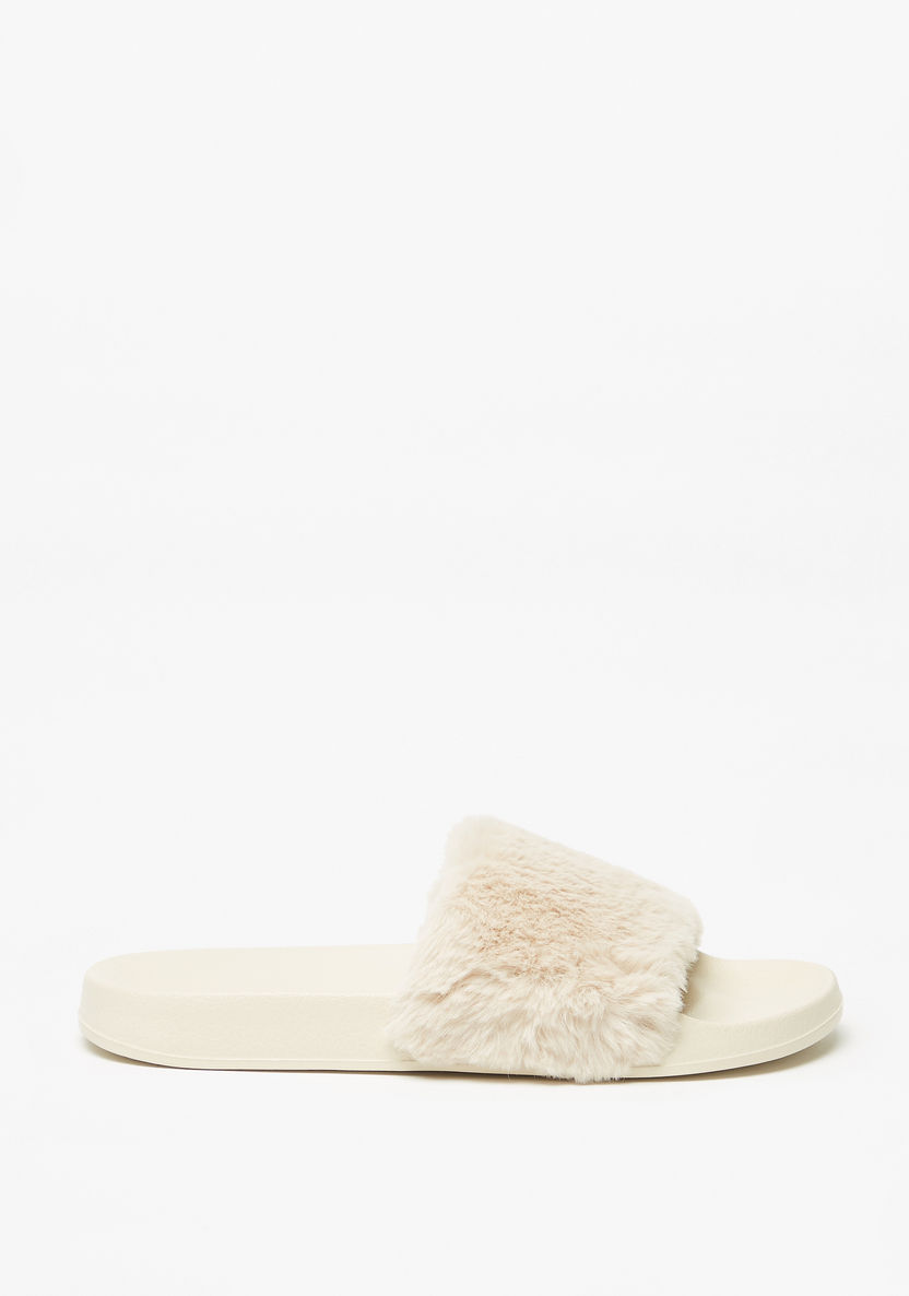 Aqua Fur Textured Slip-On Slide Slippers-Women%27s Flip Flops & Beach Slippers-image-2