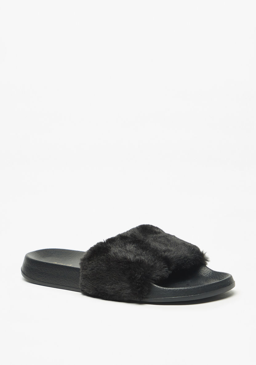 Aqua Fur Textured Slip-On Slide Slippers-Women%27s Flip Flops & Beach Slippers-image-1