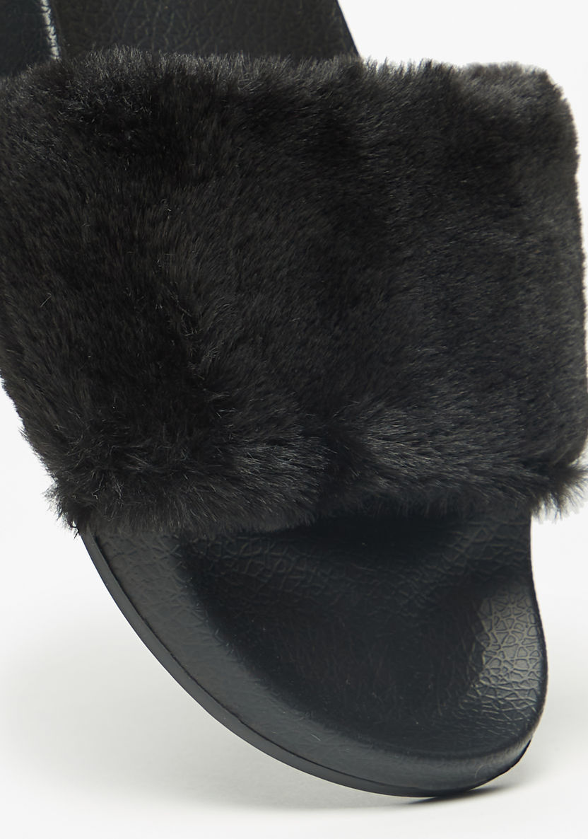 Aqua Fur Textured Slip-On Slide Slippers-Women%27s Flip Flops & Beach Slippers-image-3