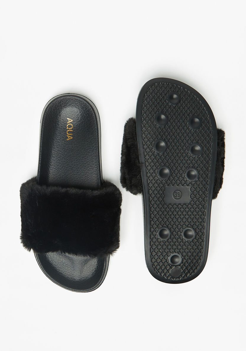 Aqua Fur Textured Slip-On Slide Slippers-Women%27s Flip Flops & Beach Slippers-image-4