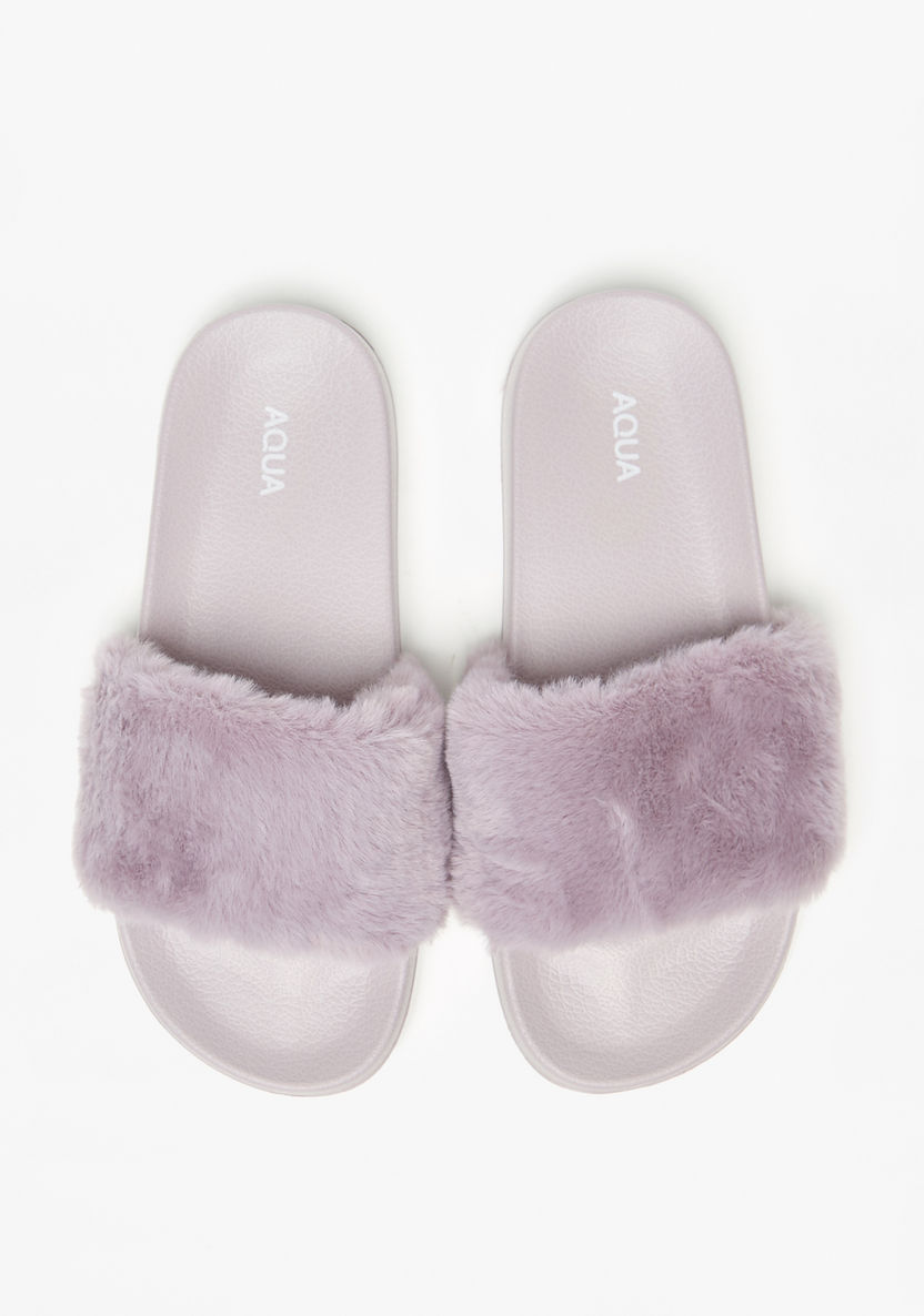 Aqua Fur Textured Slip-On Slide Slippers-Women%27s Flip Flops & Beach Slippers-image-0