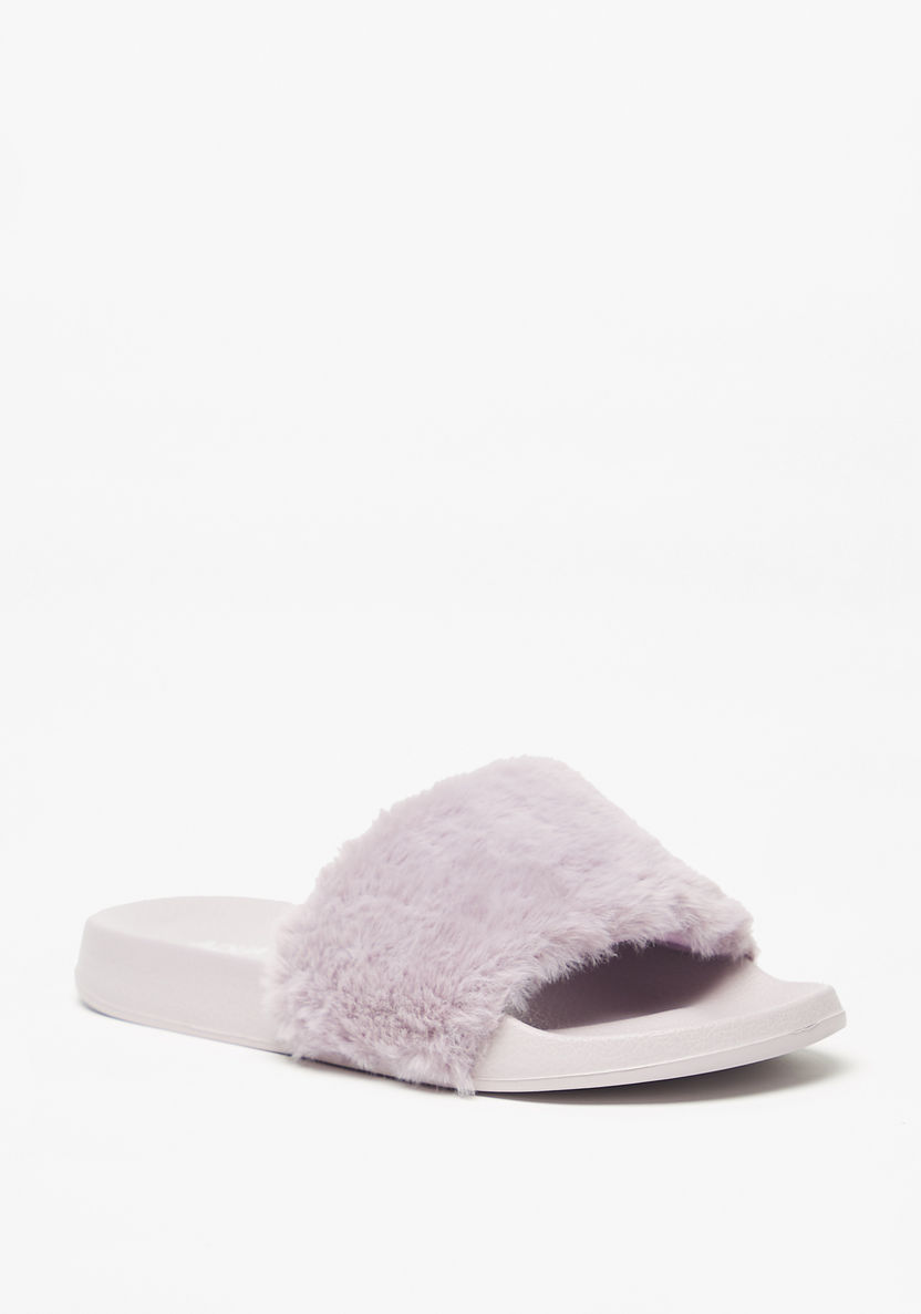 Aqua Fur Textured Slip-On Slide Slippers-Women%27s Flip Flops & Beach Slippers-image-1