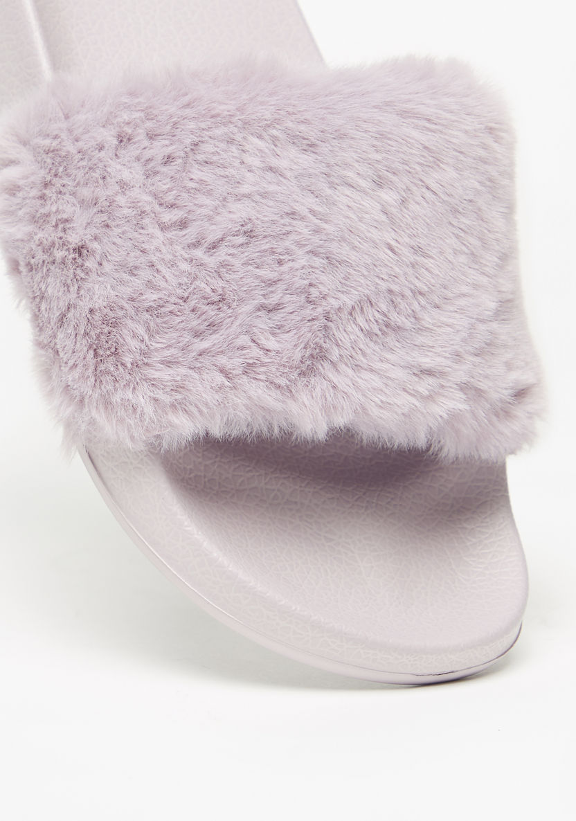 Aqua Fur Textured Slip-On Slide Slippers-Women%27s Flip Flops & Beach Slippers-image-3