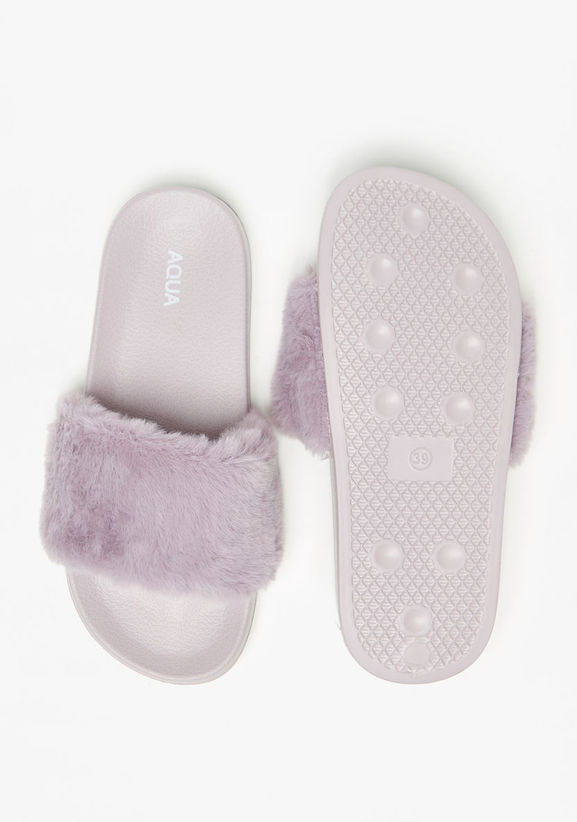 Aqua Fur Textured Slip-On Slide Slippers-Women%27s Flip Flops & Beach Slippers-image-4