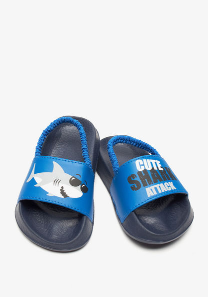 Shark Print Slide Slippers with Backstrap-Boy%27s Flip Flops and Beach Slippers-image-1