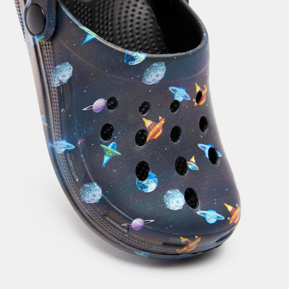 Galaxy Print Slip-On Clogs with Cutout Detail