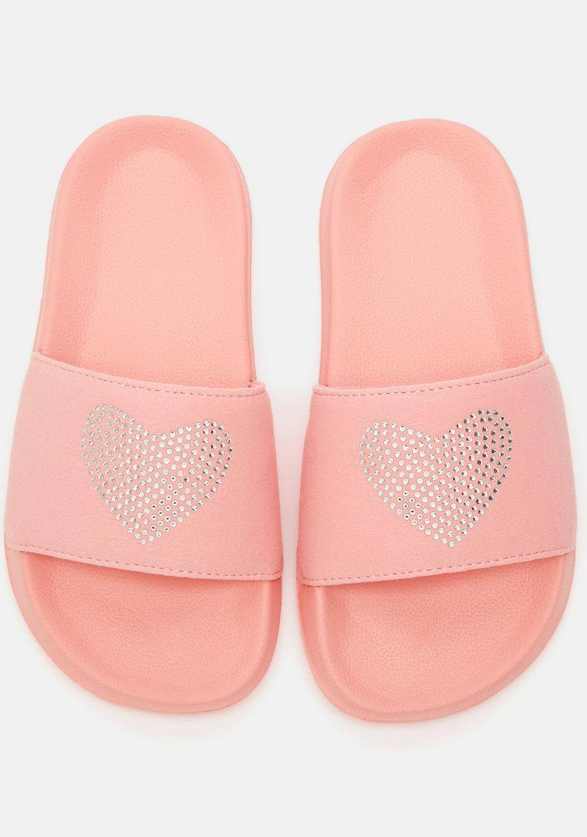 Heart Embellished Slip-On Slide Slippers-Girl%27s Flip Flops & Beach Slippers-image-0