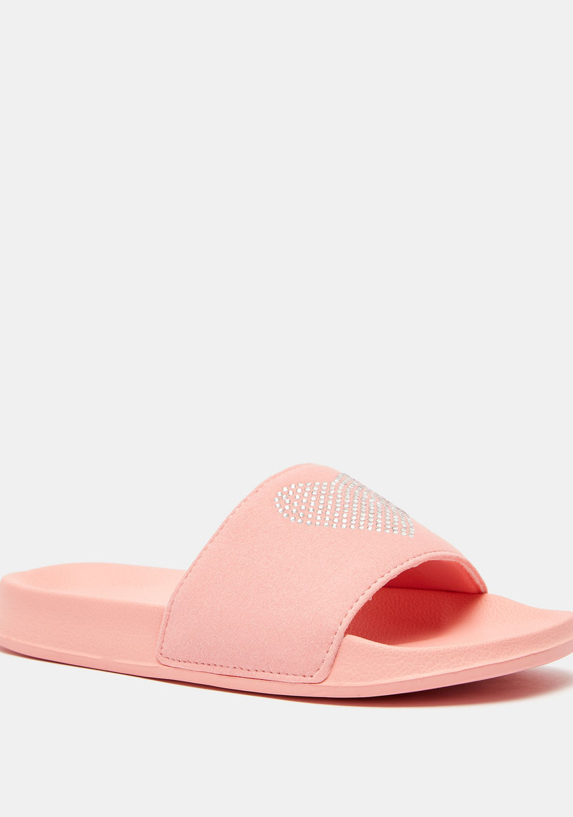 Heart Embellished Slip-On Slide Slippers-Girl%27s Flip Flops & Beach Slippers-image-1