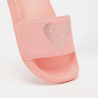 Heart Embellished Slip-On Slide Slippers