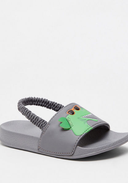 Crocodile Applique Detail Slide Slippers with Slingback Strap-Boy%27s Flip Flops & Beach Slippers-image-1