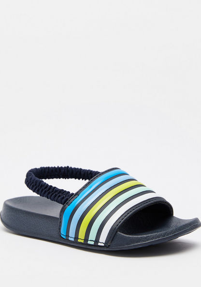 Striped Slide Slippers with Elasticated Back Strap-Boy%27s Flip Flops & Beach Slippers-image-1