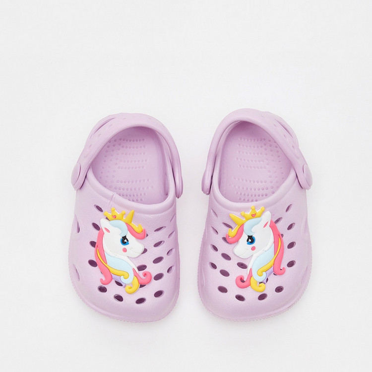 Unicorn Applique Detail Clogs with Cut-Out and Back Strap