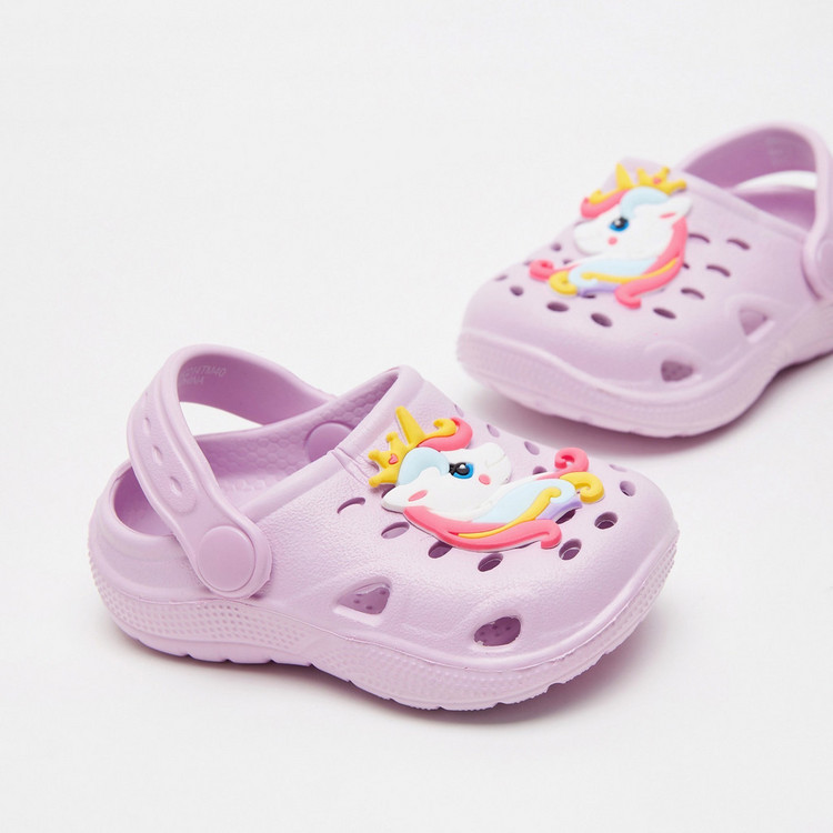 Unicorn Applique Detail Clogs with Cut-Out and Back Strap