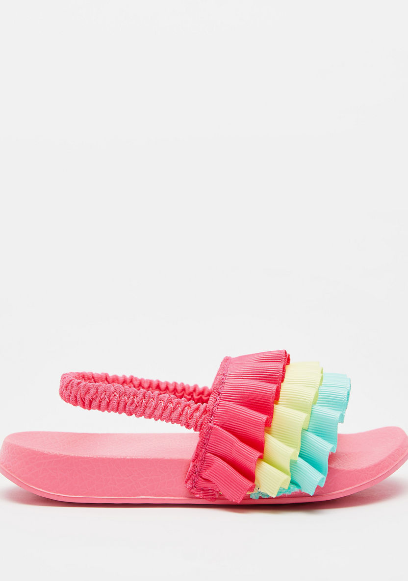 Ruffle Accented Slide Slippers with Elasticated Back Strap-Girl%27s Flip Flops & Beach Slippers-image-0