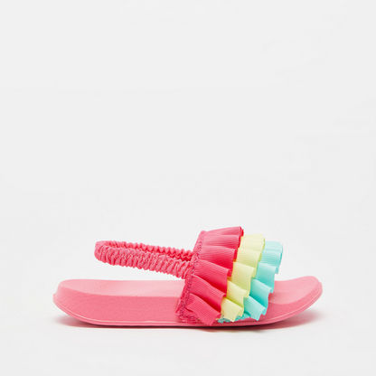 Ruffle Accented Slide Slippers with Elasticated Back Strap