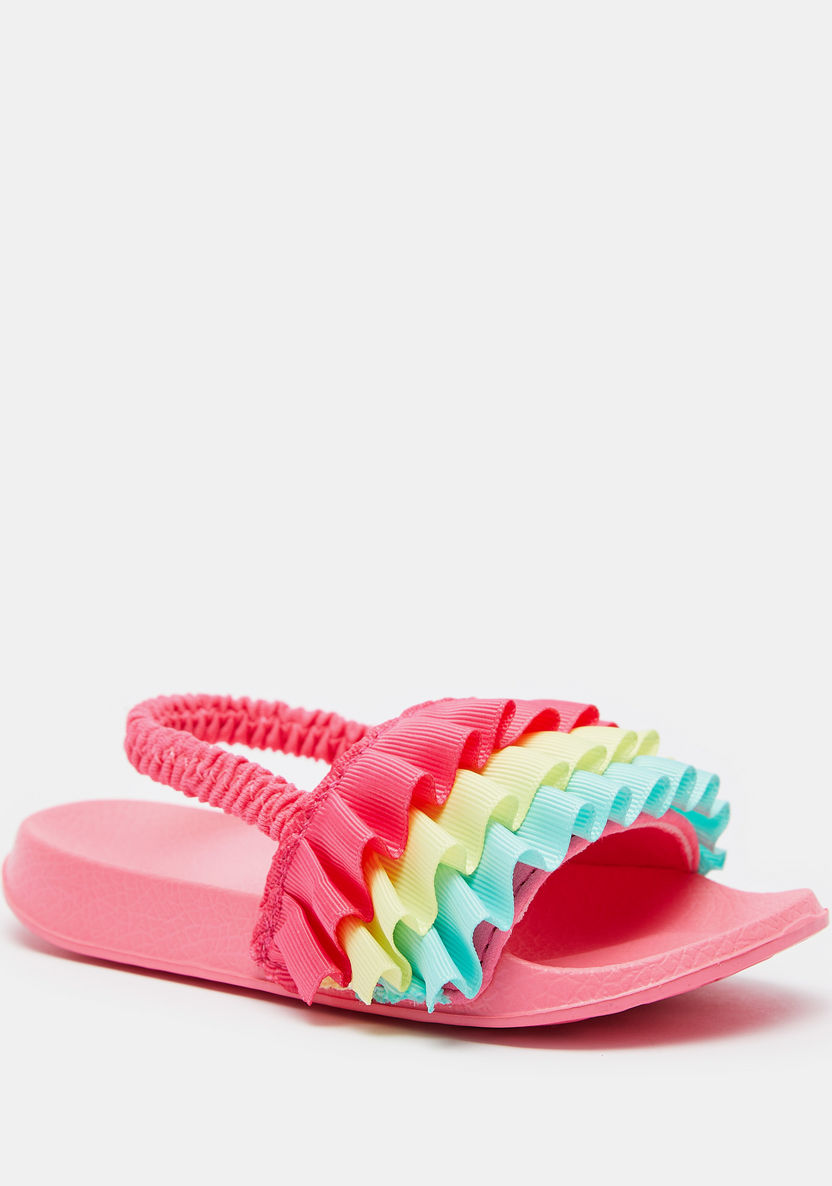 Ruffle Accented Slide Slippers with Elasticated Back Strap-Girl%27s Flip Flops & Beach Slippers-image-1