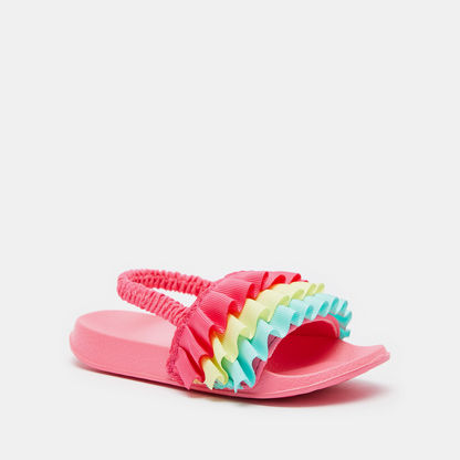 Ruffle Accented Slide Slippers with Elasticated Back Strap