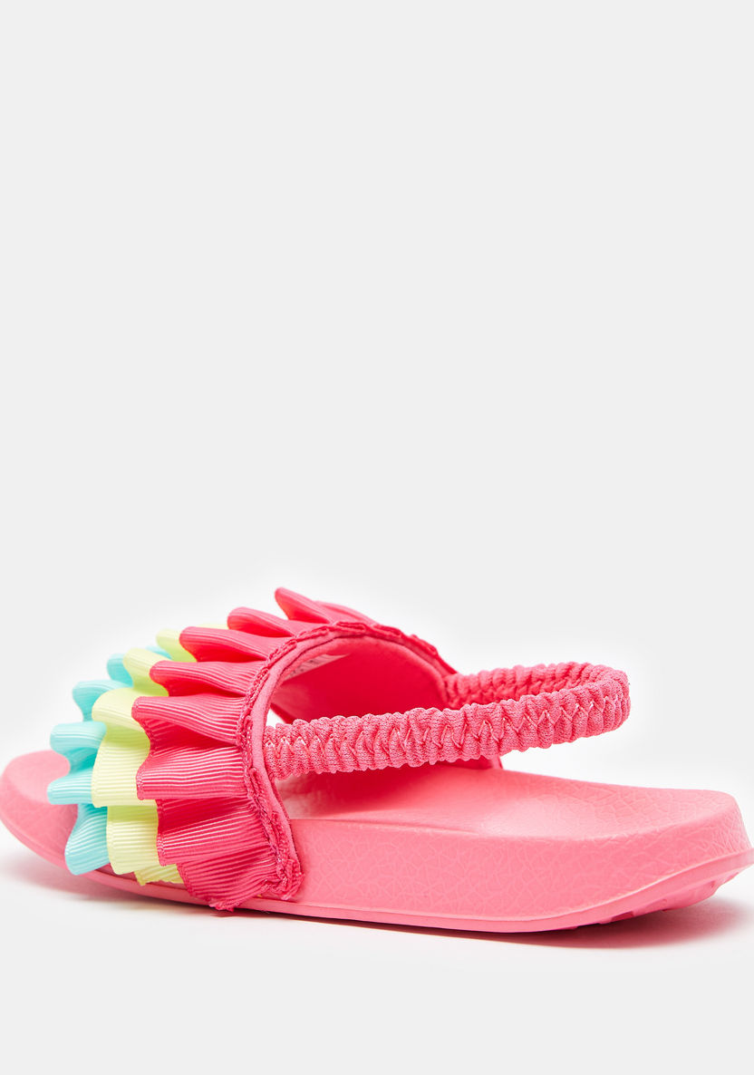 Ruffle Accented Slide Slippers with Elasticated Back Strap-Girl%27s Flip Flops & Beach Slippers-image-2