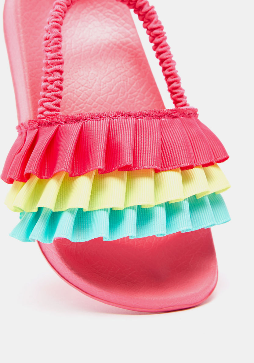 Ruffle Accented Slide Slippers with Elasticated Back Strap-Girl%27s Flip Flops & Beach Slippers-image-3