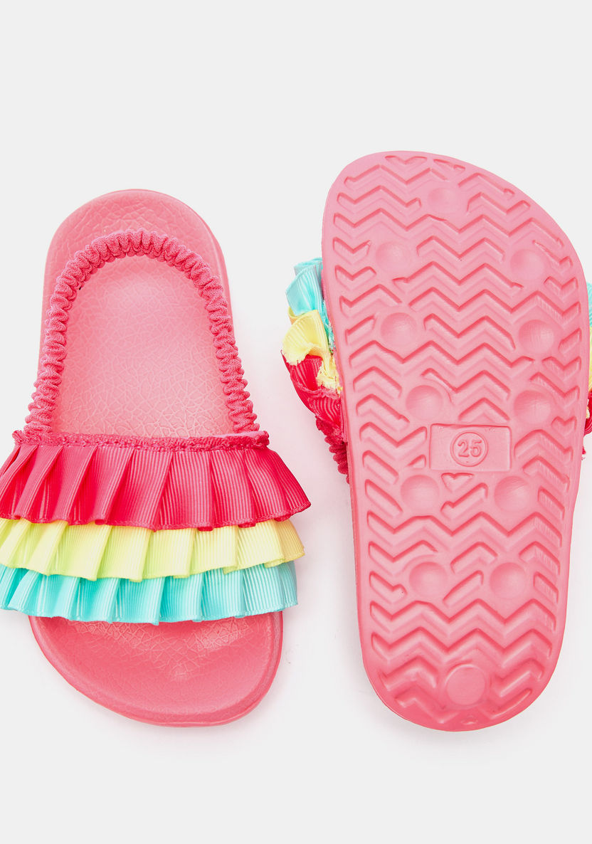 Ruffle Accented Slide Slippers with Elasticated Back Strap-Girl%27s Flip Flops & Beach Slippers-image-4