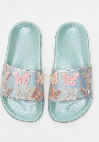 Butterfly Accented Slip-On Slide Slippers