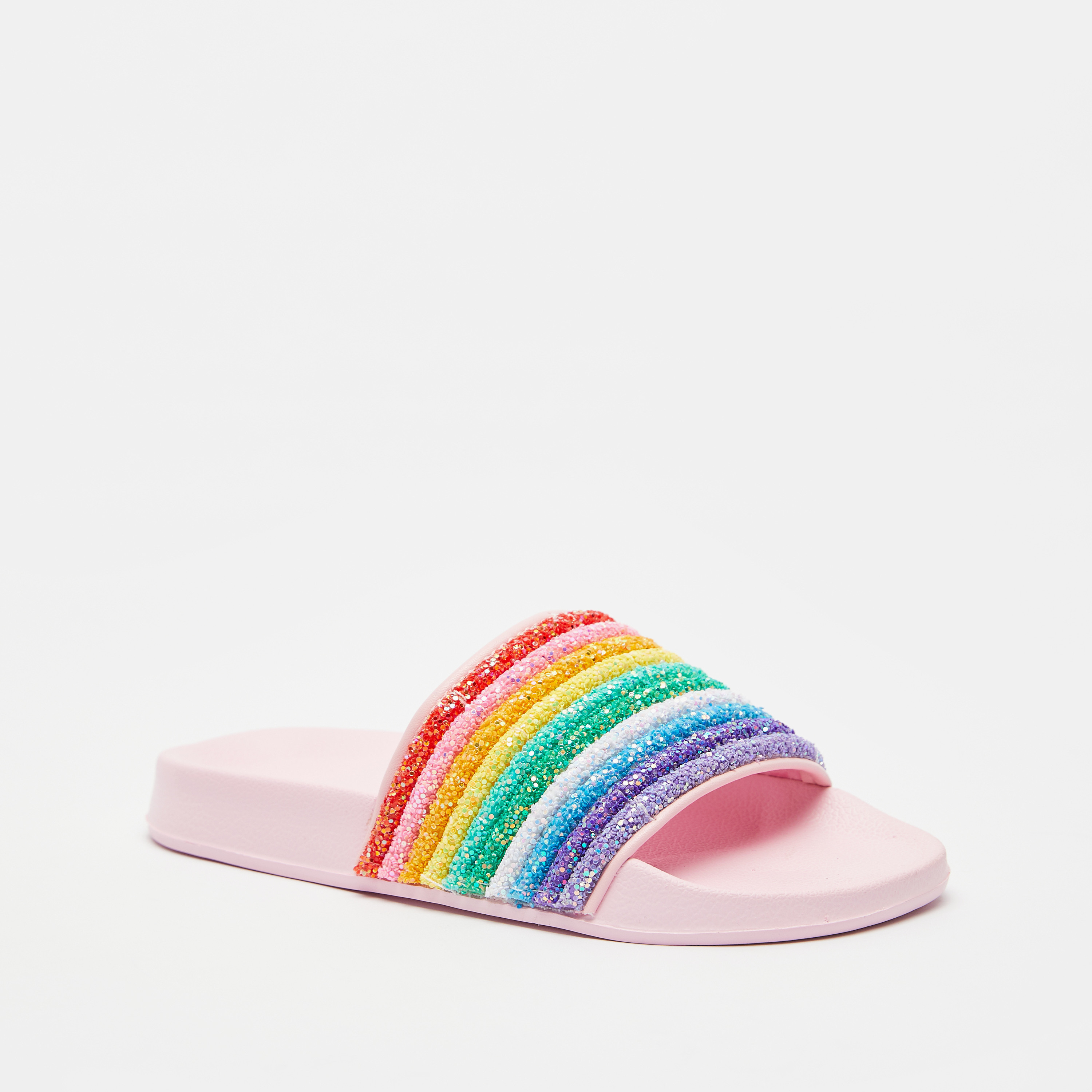 Rainbow slippers girls on sale