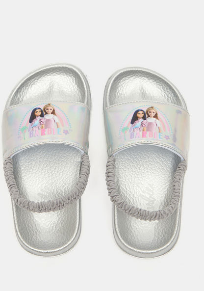 Barbie Print Open Toe Slide Slippers with Elastic Strap-Girl%27s Flip Flops & Beach Slippers-image-0